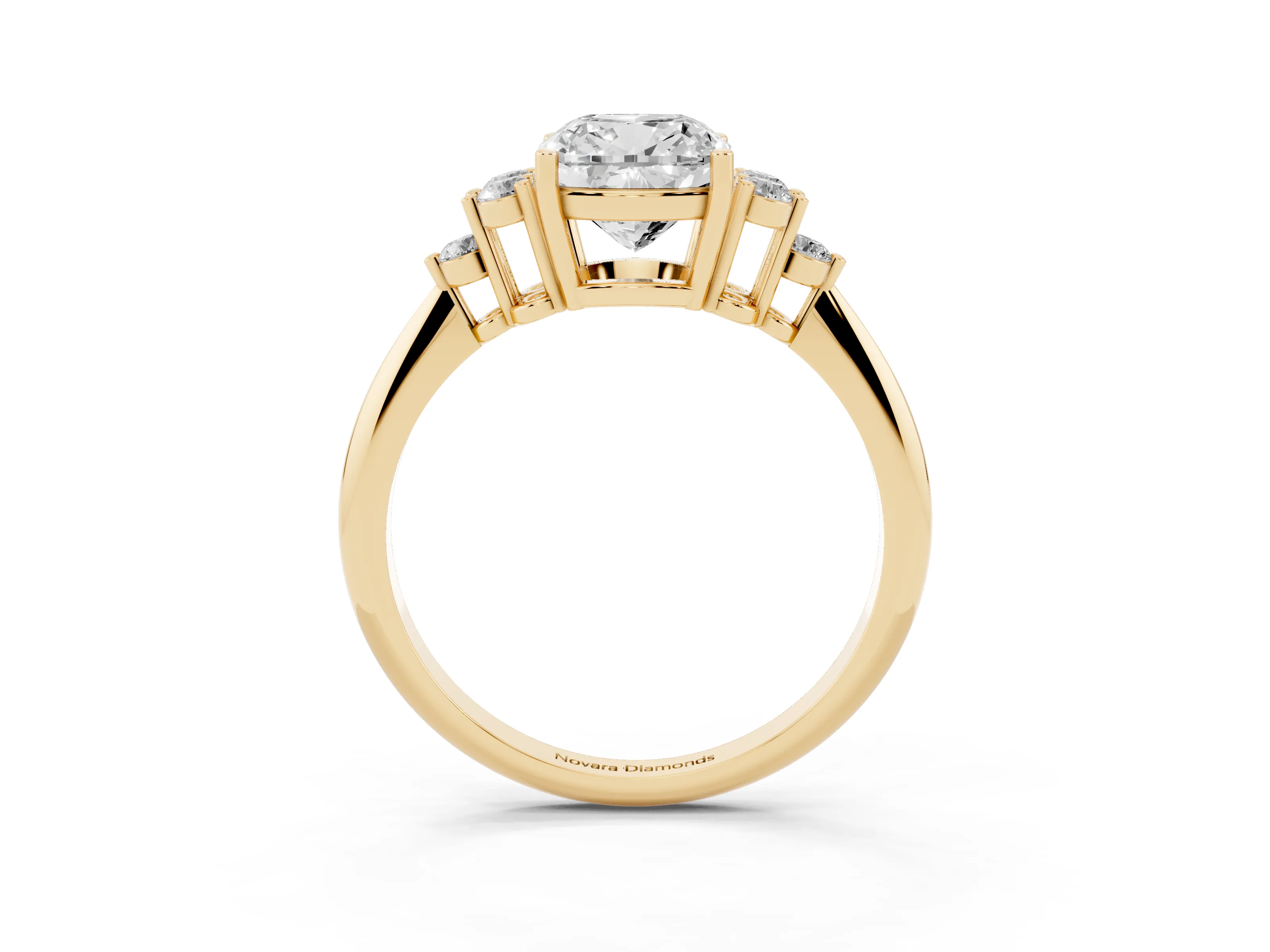 Cushion Cut Diamond Cluster Ring Set in Yellow gold with Plain Band and Prong Setting