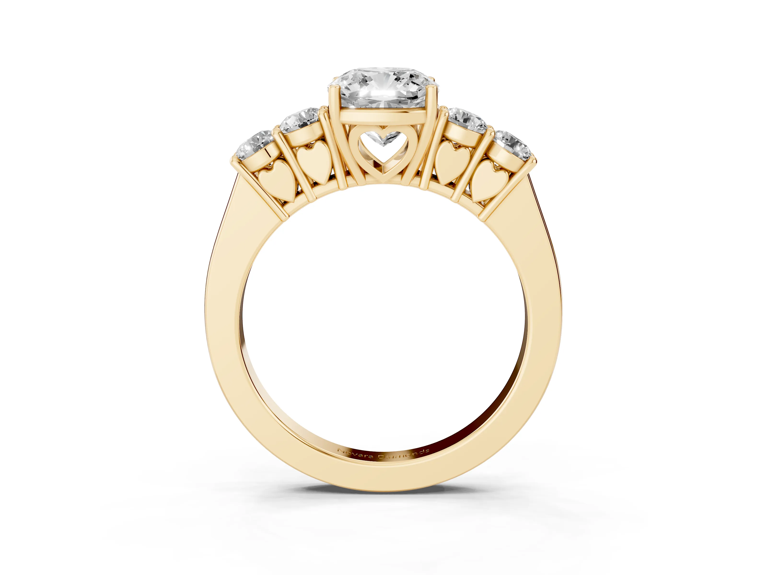 Cushion Cut Diamond Five-Stone Prong Set Band Ring Set in Yellow gold with Polished Band