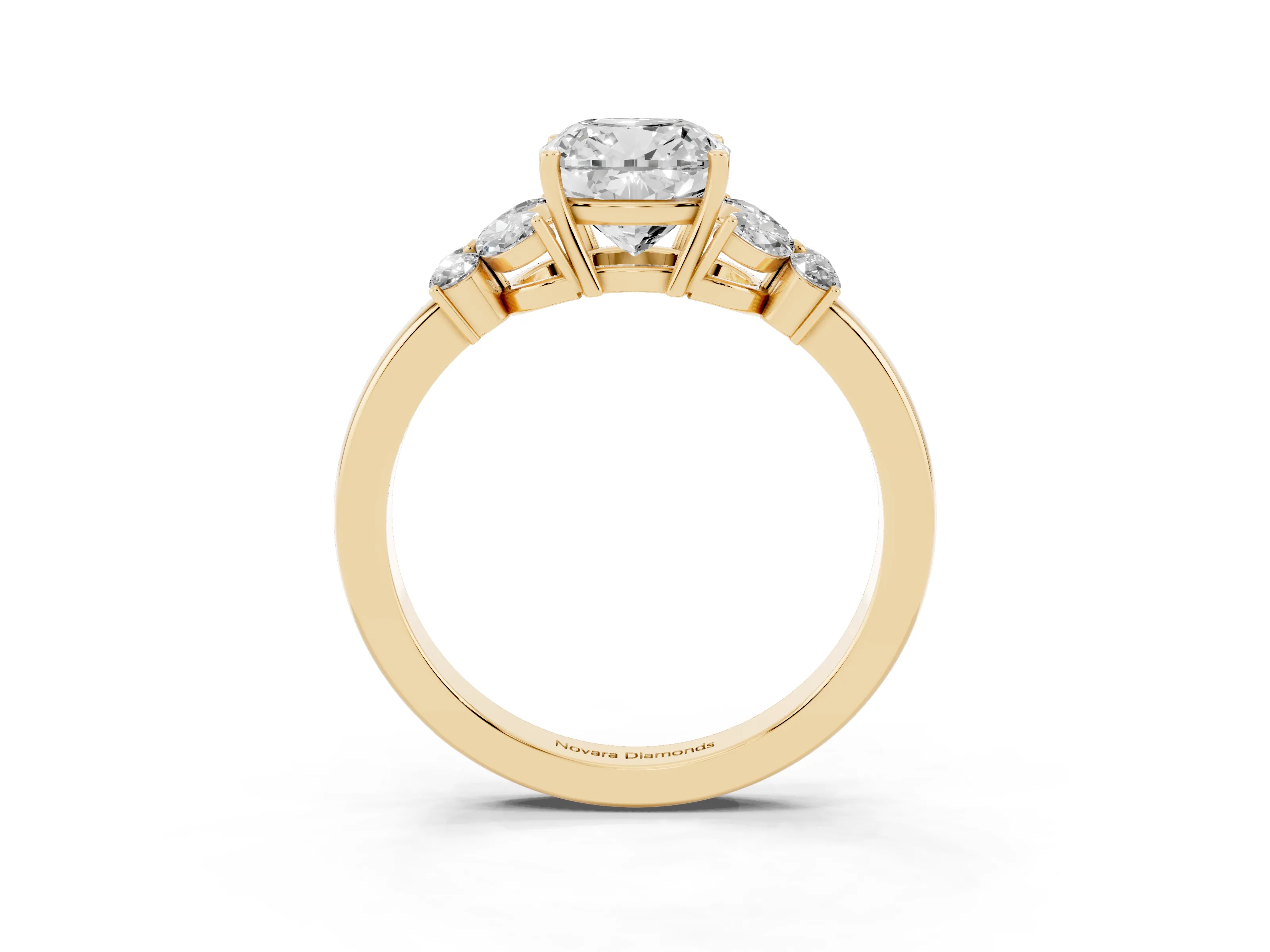 Cushion Cut Diamond Solitaire Floral Ring Set in Yellow gold with Marquise Petals and Prong Setting