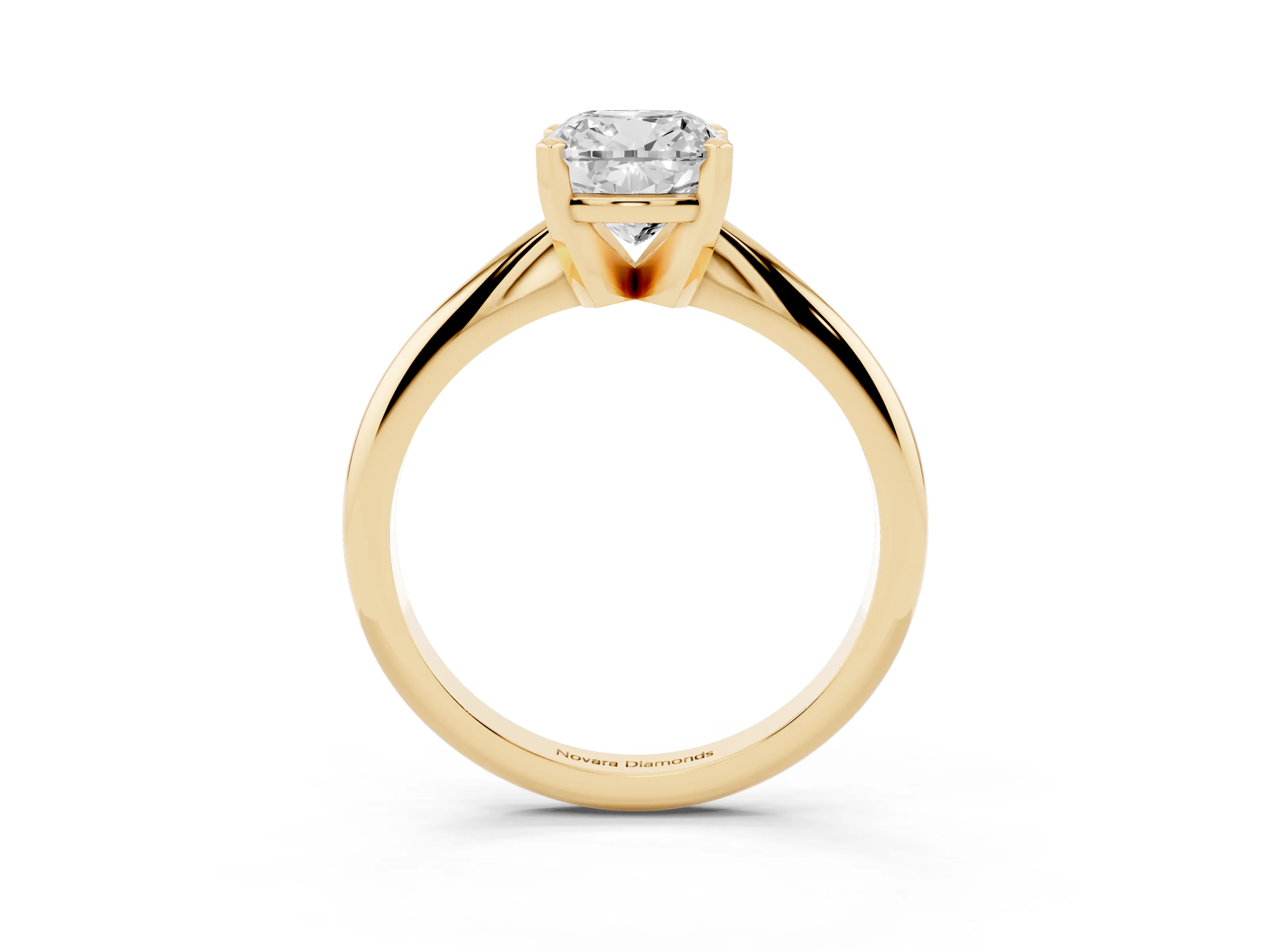 Cushion Cut Diamond Solitaire Ring Set in Yellow gold with Prong Setting on a Plain Round Band