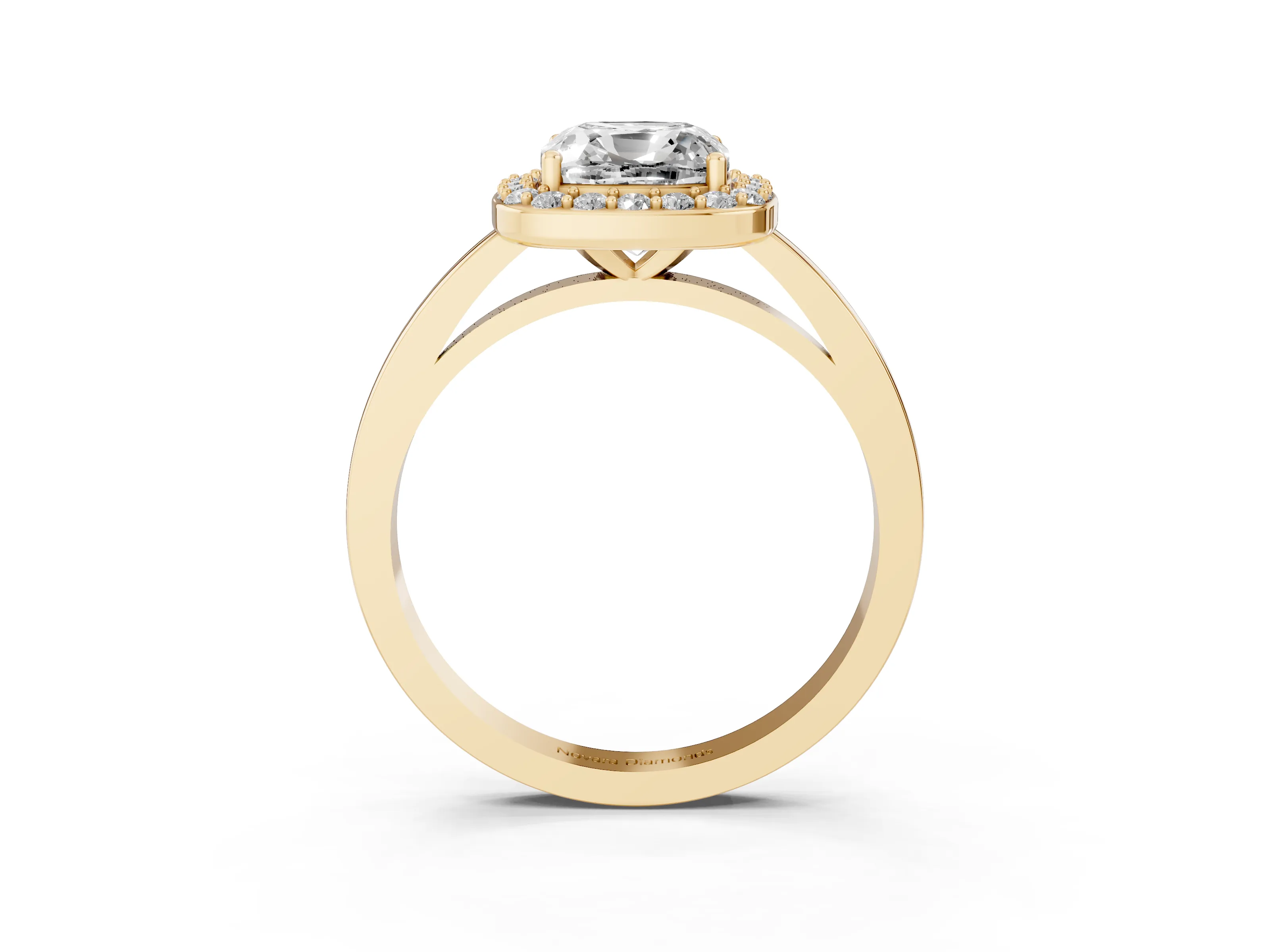 Cushion Cut Diamond Halo Ring Set in Yellow gold with Solitaire Band and Prong Setting