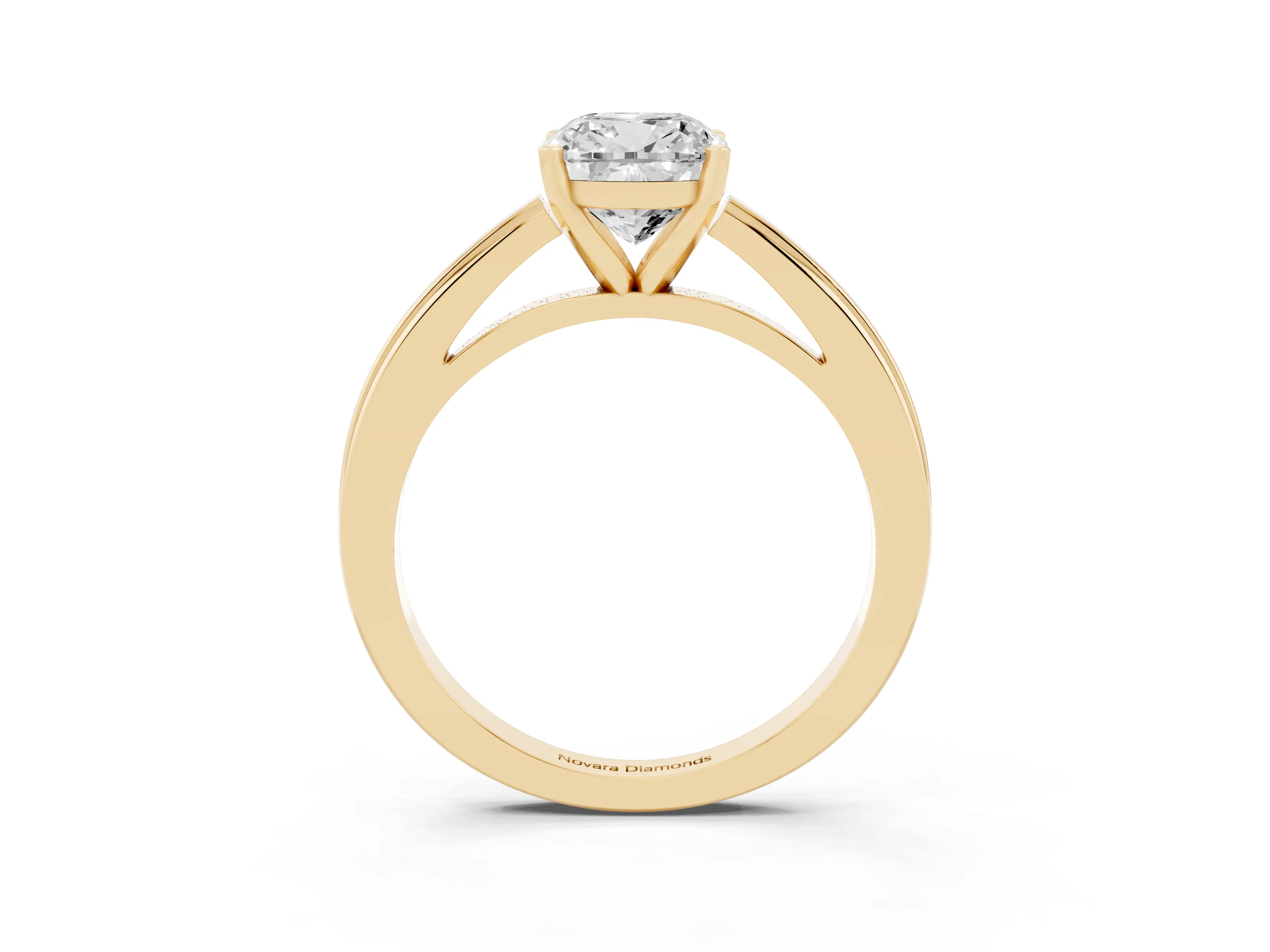 Cushion Cut Diamond Solitaire Ring Set in Yellow gold with Prong Setting and Classic Band