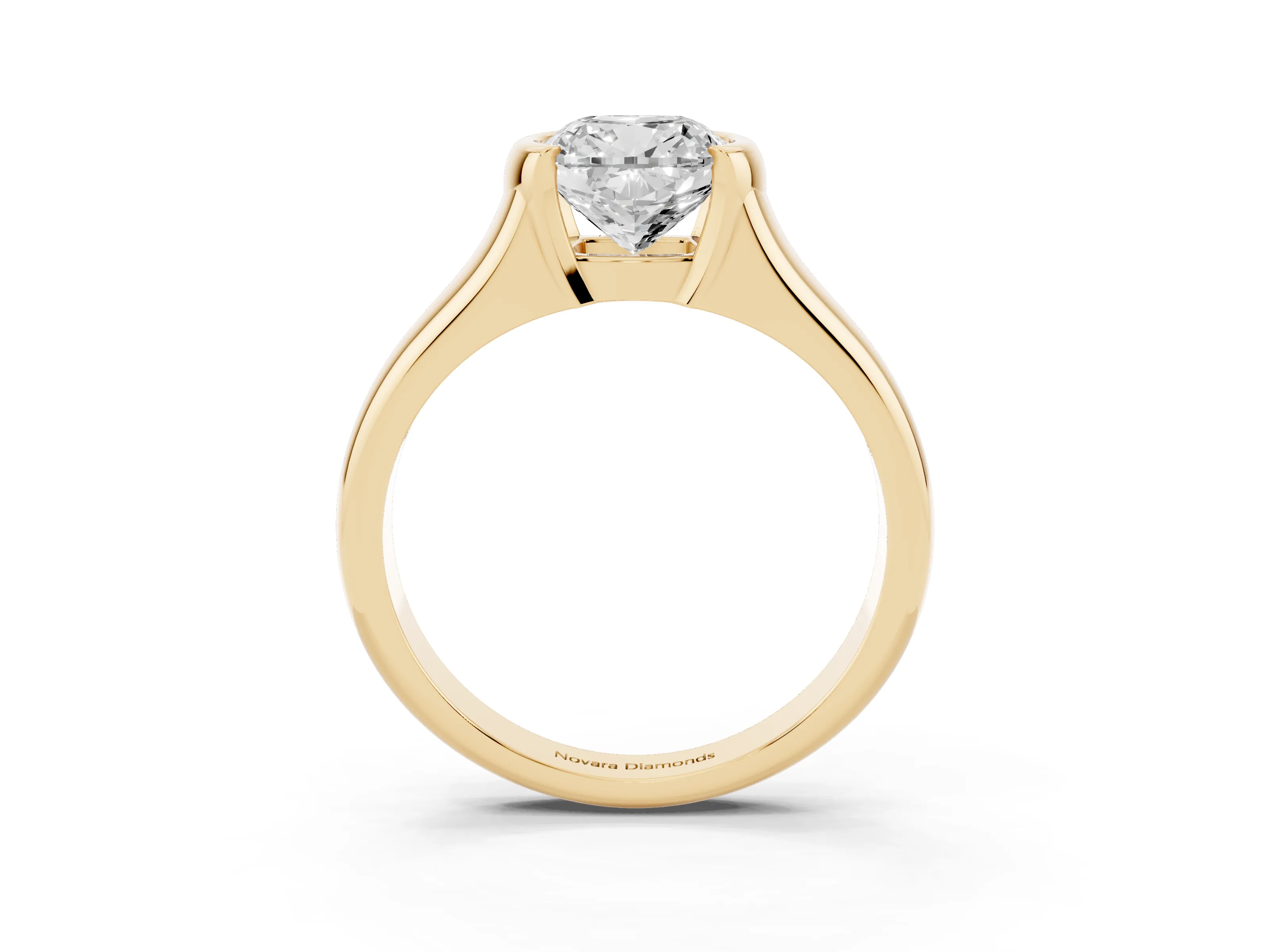 Cushion Cut Diamond Solitaire Tension Set Ring Set in Yellow gold with Split Shank Band