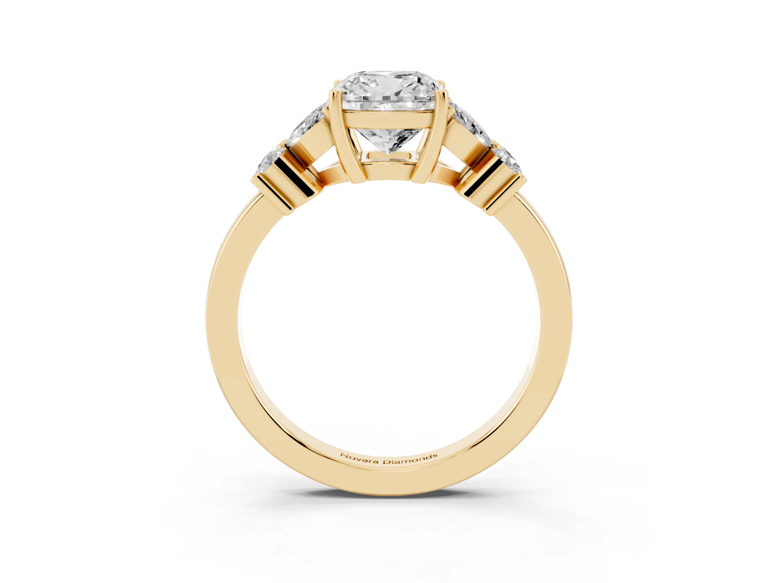 Cushion Cut Diamond Floral Cluster Ring Set in Yellow gold with Marquise Petals and Prong Setting