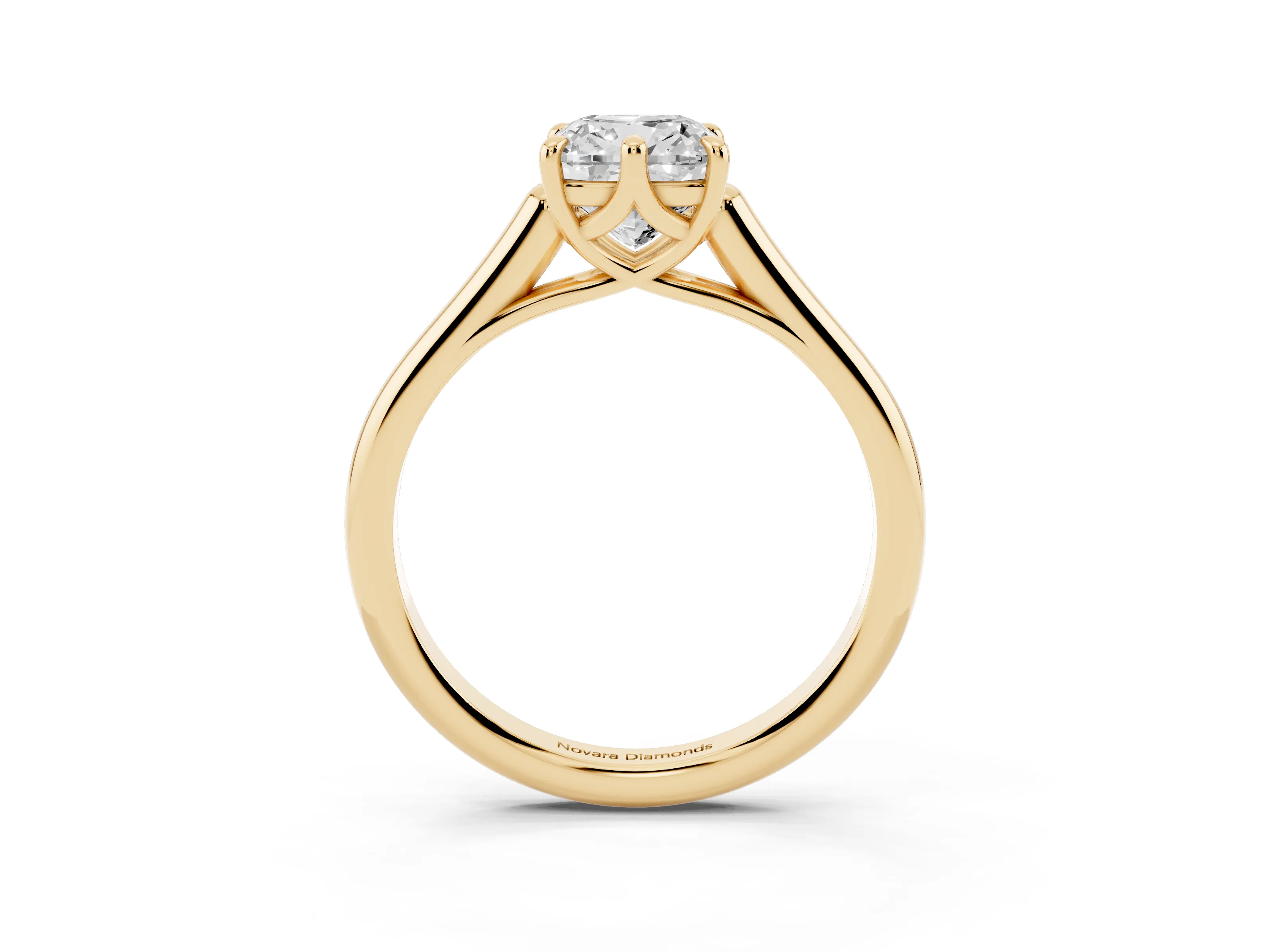 Cushion Cut Diamond Solitaire Engagement Ring Set in Yellow gold with Prong Setting and Plain Classic Band