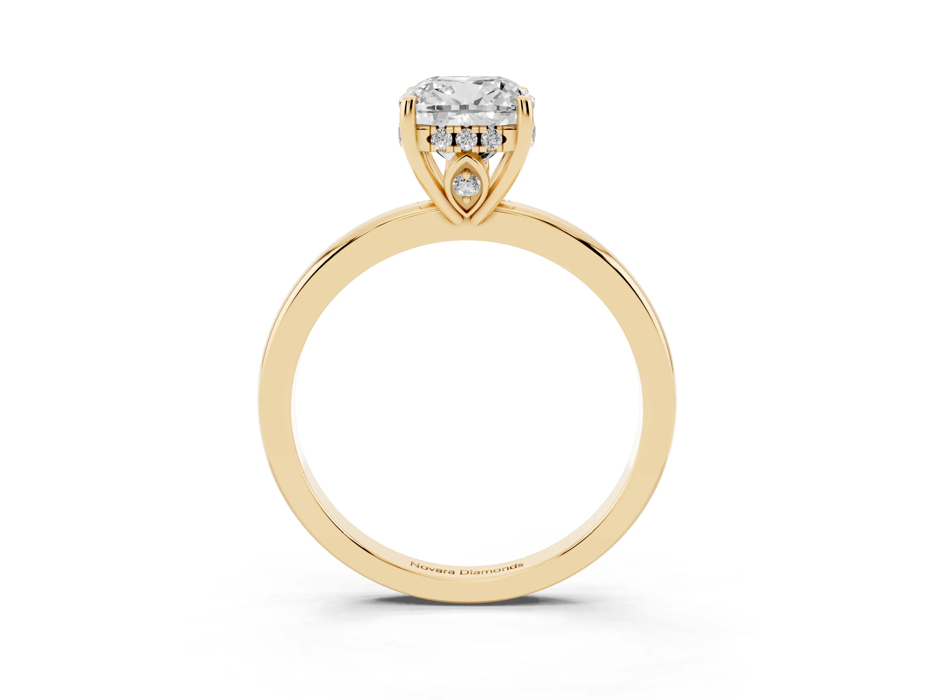 Cushion Cut Diamond Solitaire Ring Set in Yellow gold with Plain Band and Prong Setting