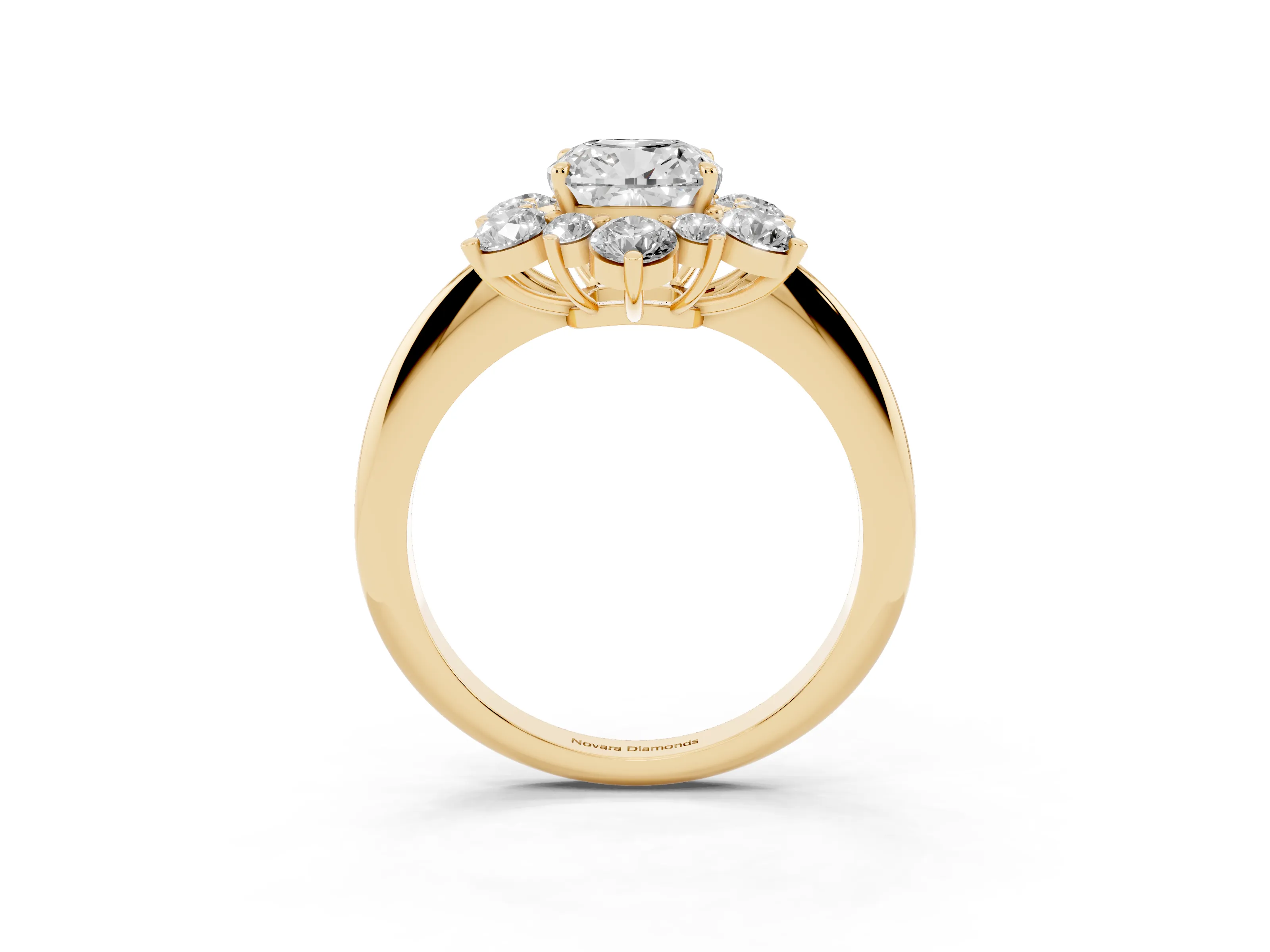 Cushion Cut Diamond Cluster Halo Ring Set in Yellow gold with Solitaire Band and Prong Setting