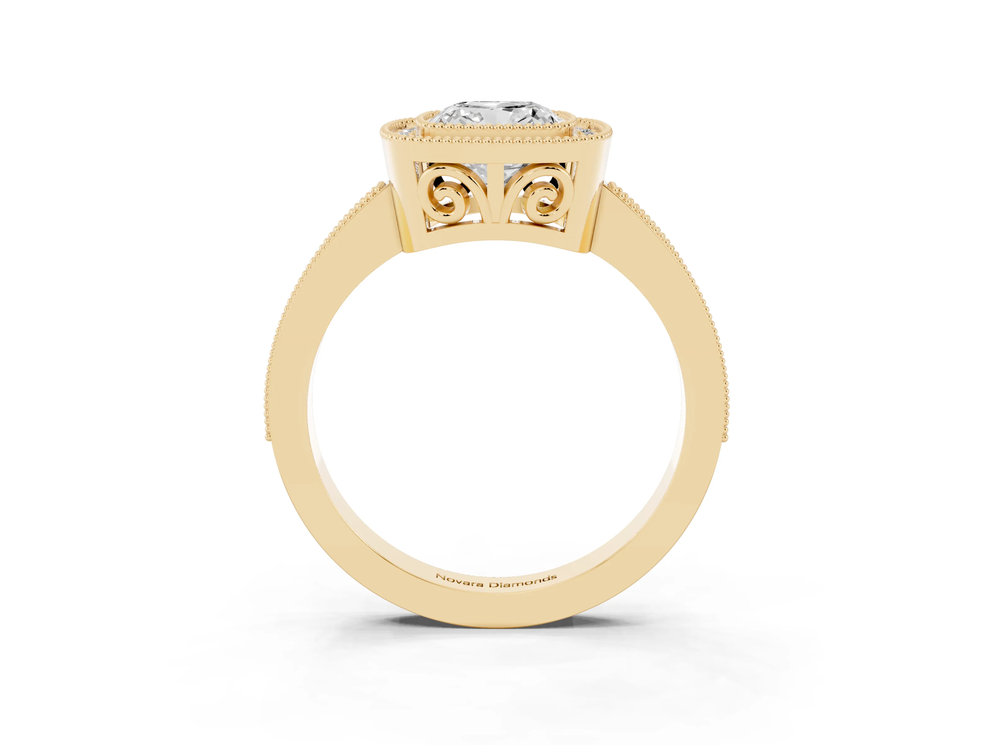 Cushion Cut Diamond Round Halo Ring Set in Yellow gold with Pavé Band