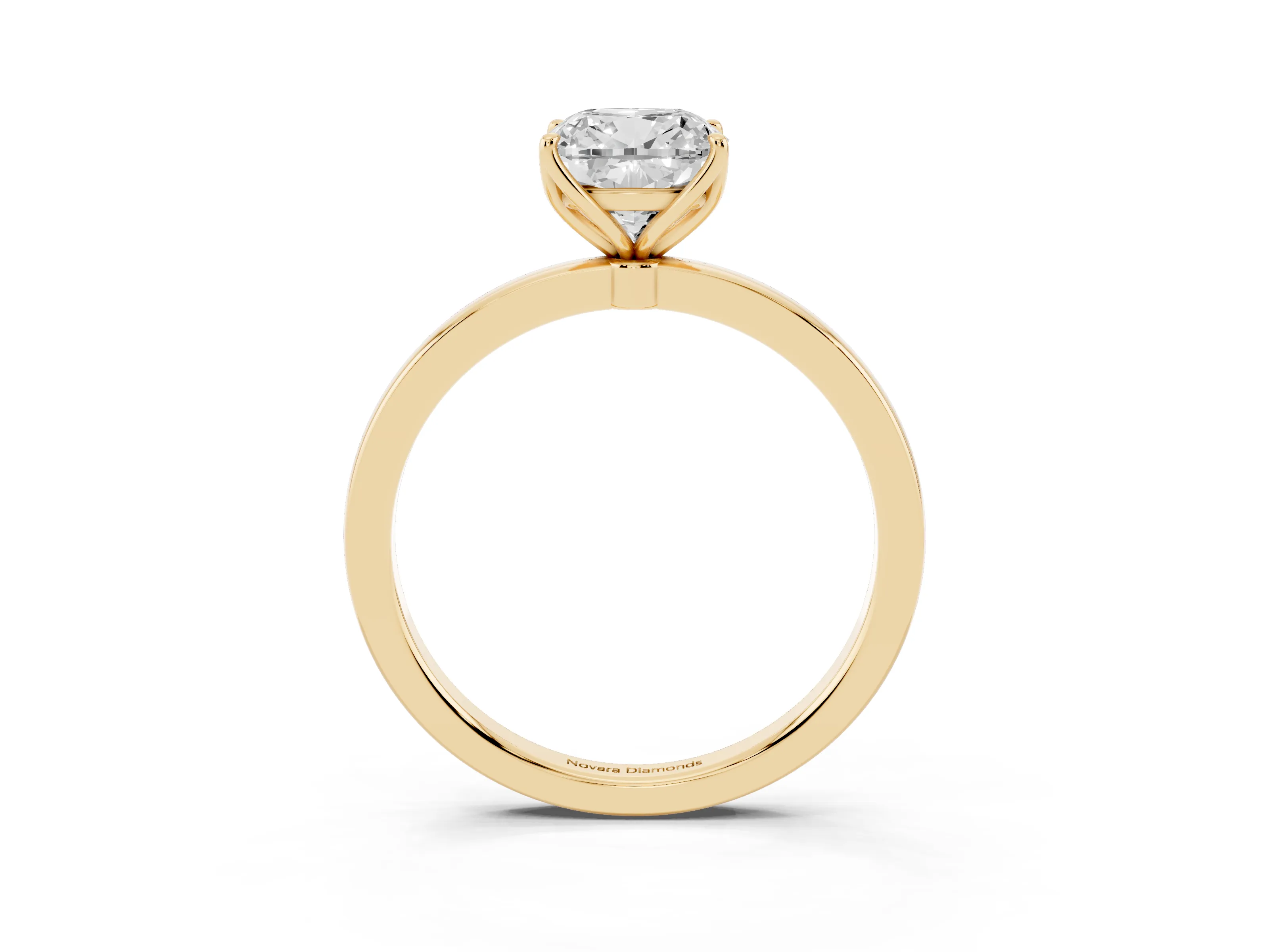Cushion Cut Diamond Solitaire Ring Set in Yellow gold with Prong Setting and Thin Polished Band
