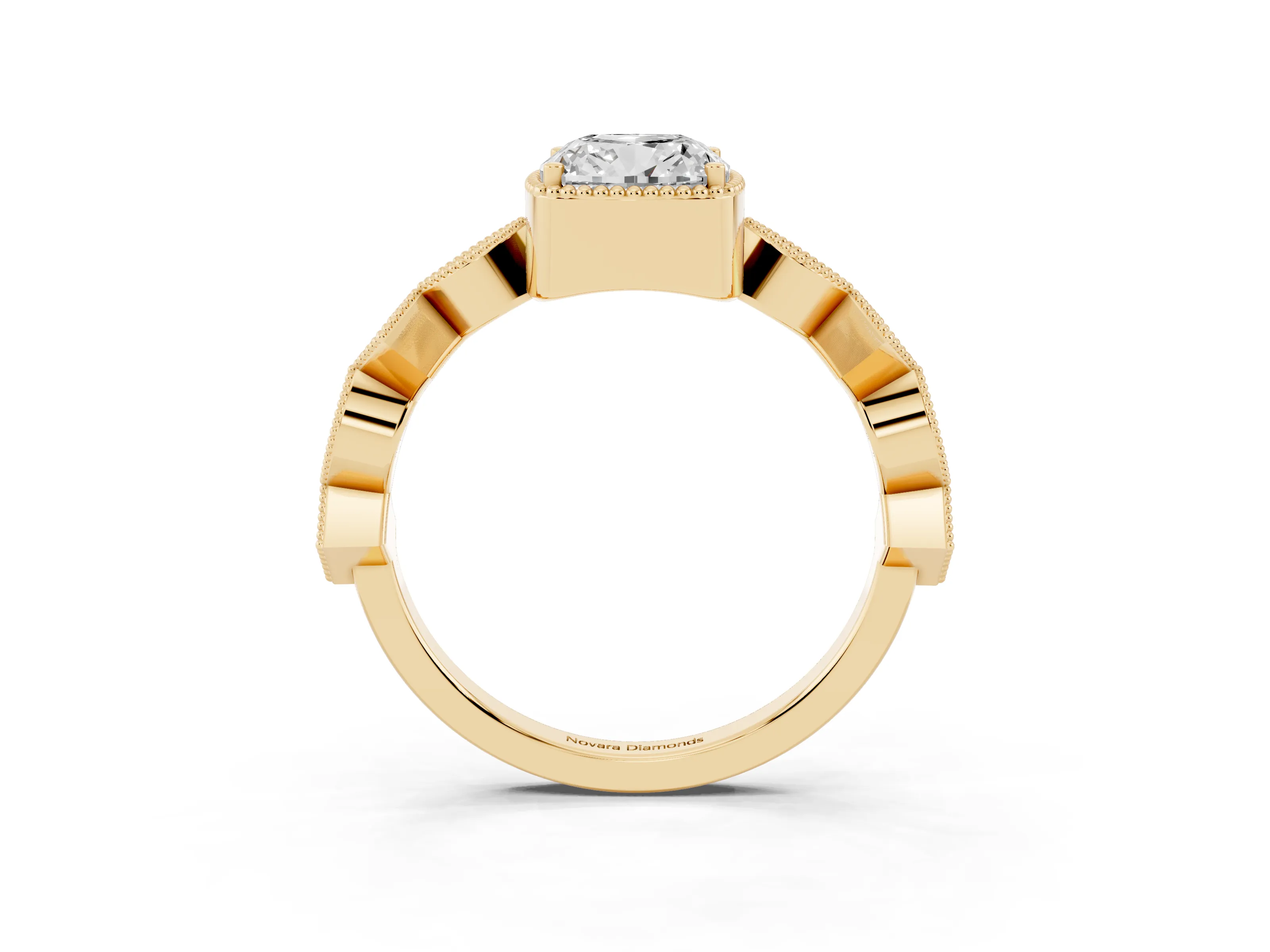 Cushion Cut Diamond Milgrain Marquise Twist Band Ring Set in Yellow gold with Prong Setting