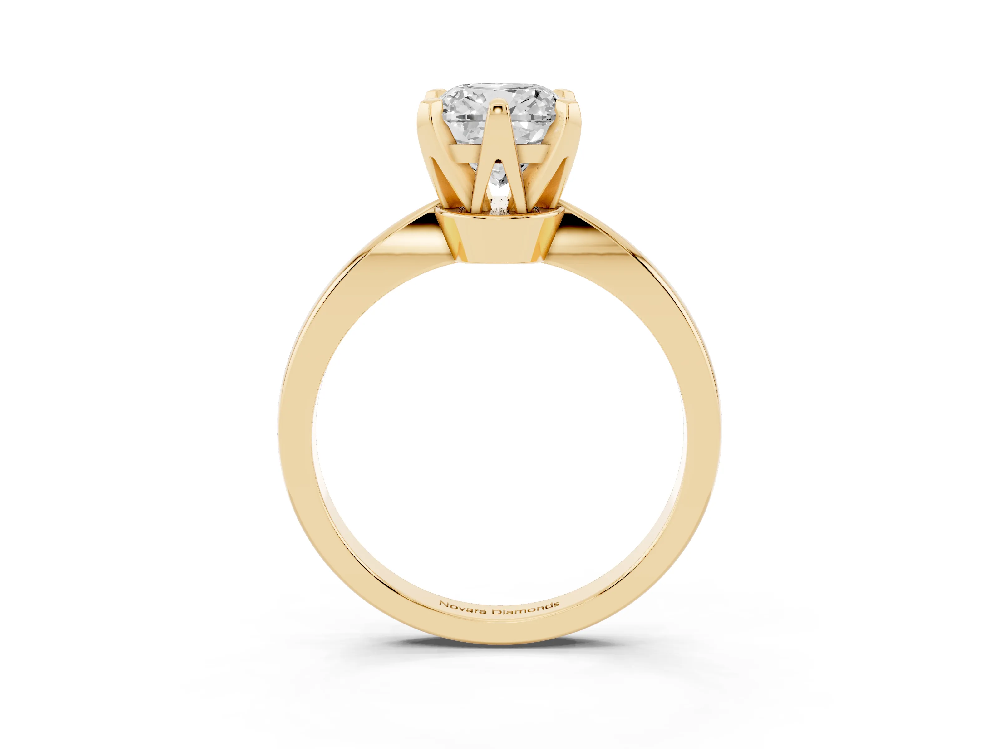 Cushion Cut Diamond Solitaire Engagement Ring Set in Yellow gold with Slim Tapered Solitaire Band