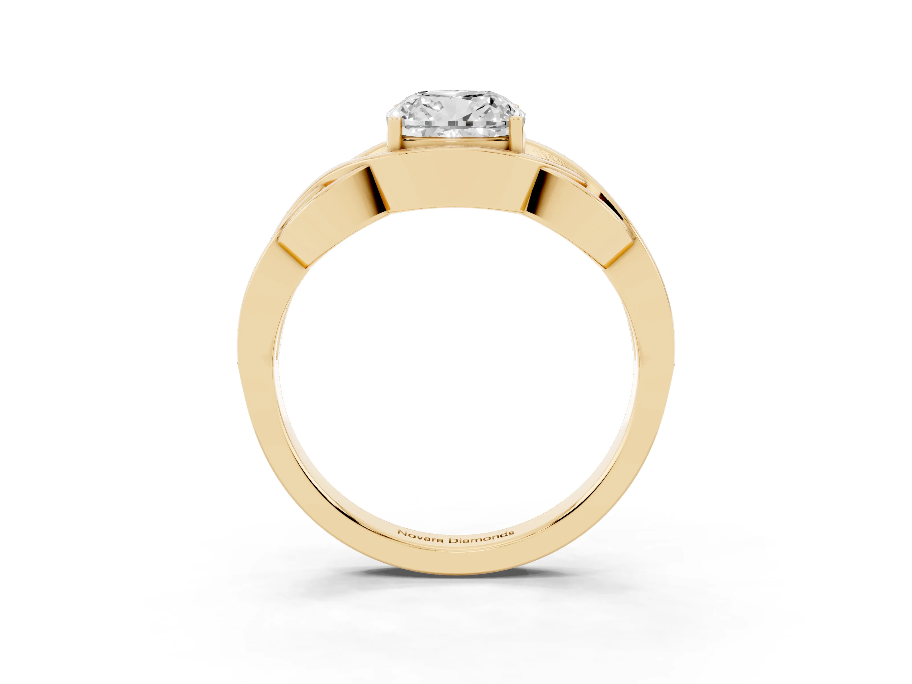 Cushion Cut Diamond Solitaire Ring Set in Yellow gold with Intertwined Band