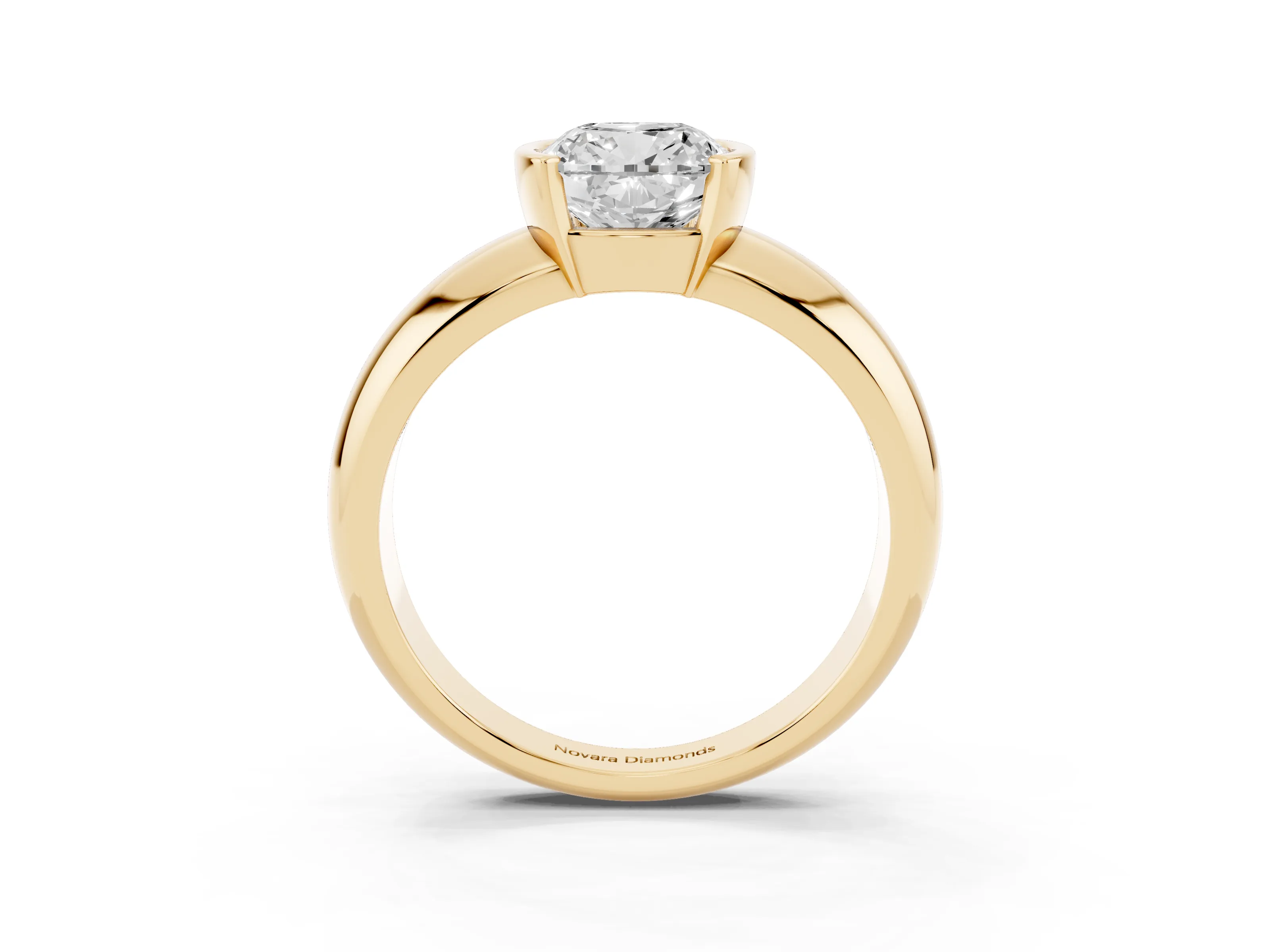 Cushion Cut Diamond Solitaire Tension Set Ring Set in Yellow gold with Wide Band