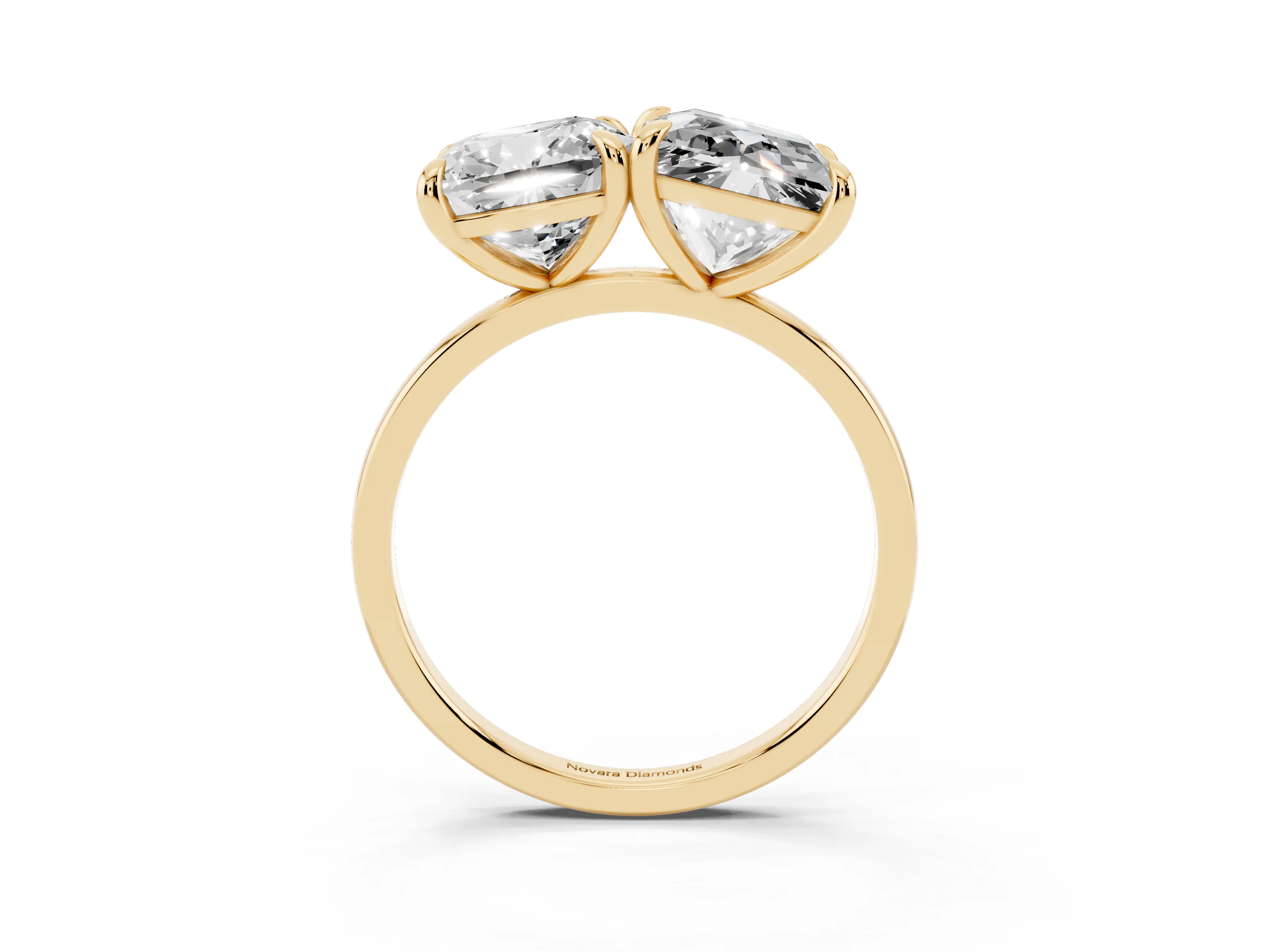 Cushion and Princess Toi Moi Ring Set in Yellow gold with Prong Setting and Plain Band