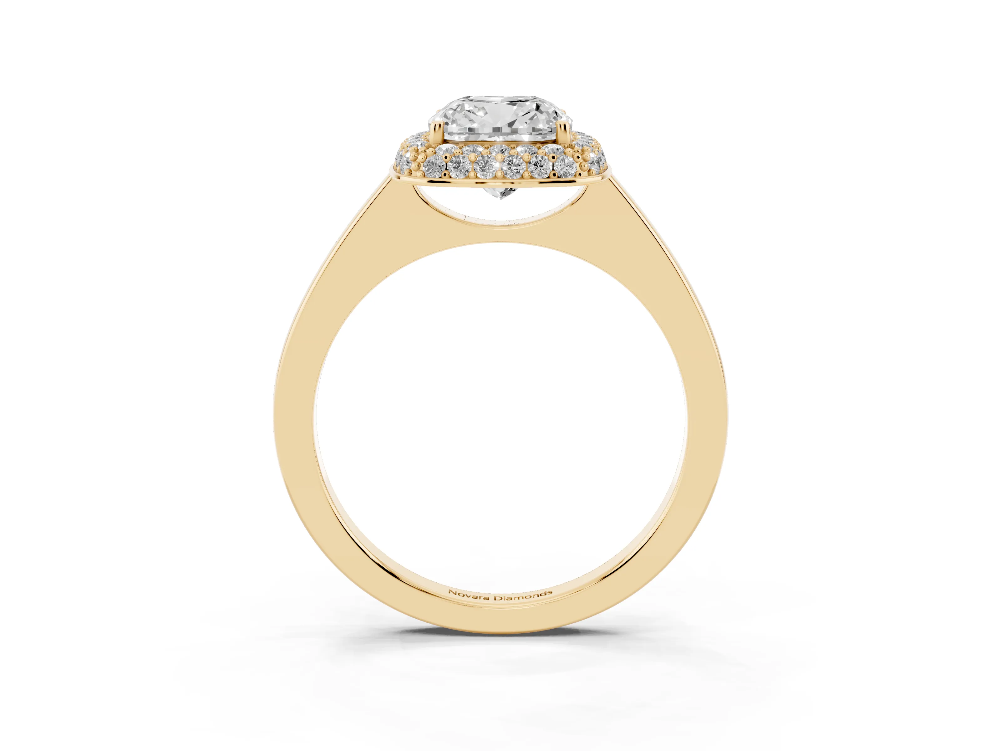 Cushion Cut Diamond Halo Engagement Ring Set in Yellow gold with Solitaire Band and Prong Setting