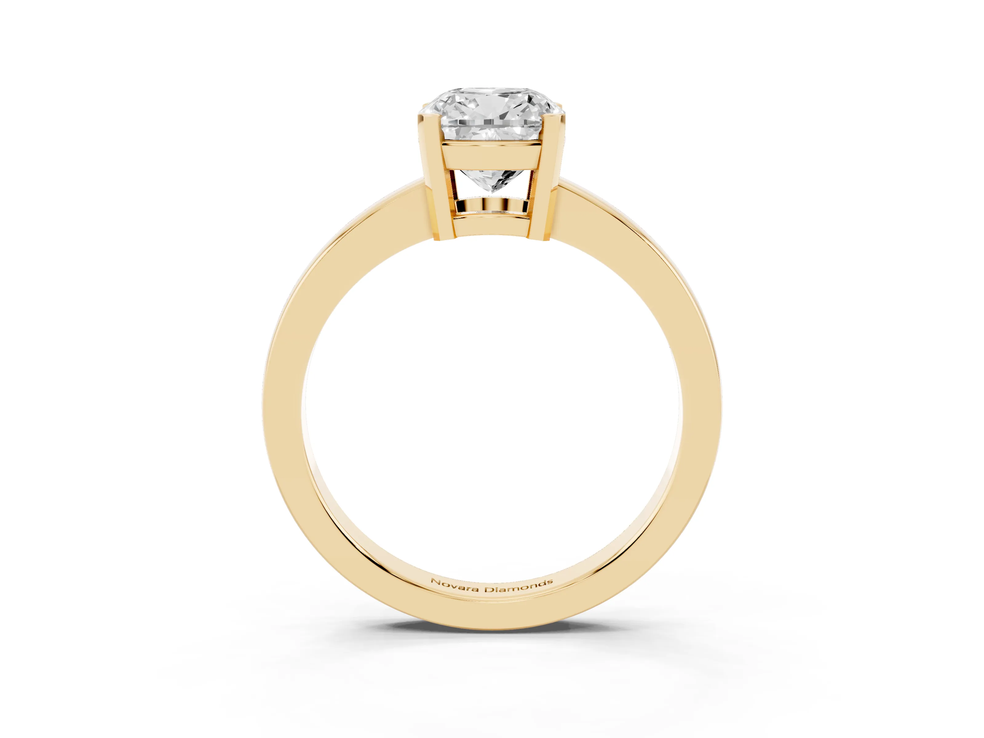 Cushion Cut Diamond Solitaire Ring Set in Yellow gold with Prong Head and Smooth Polished Band