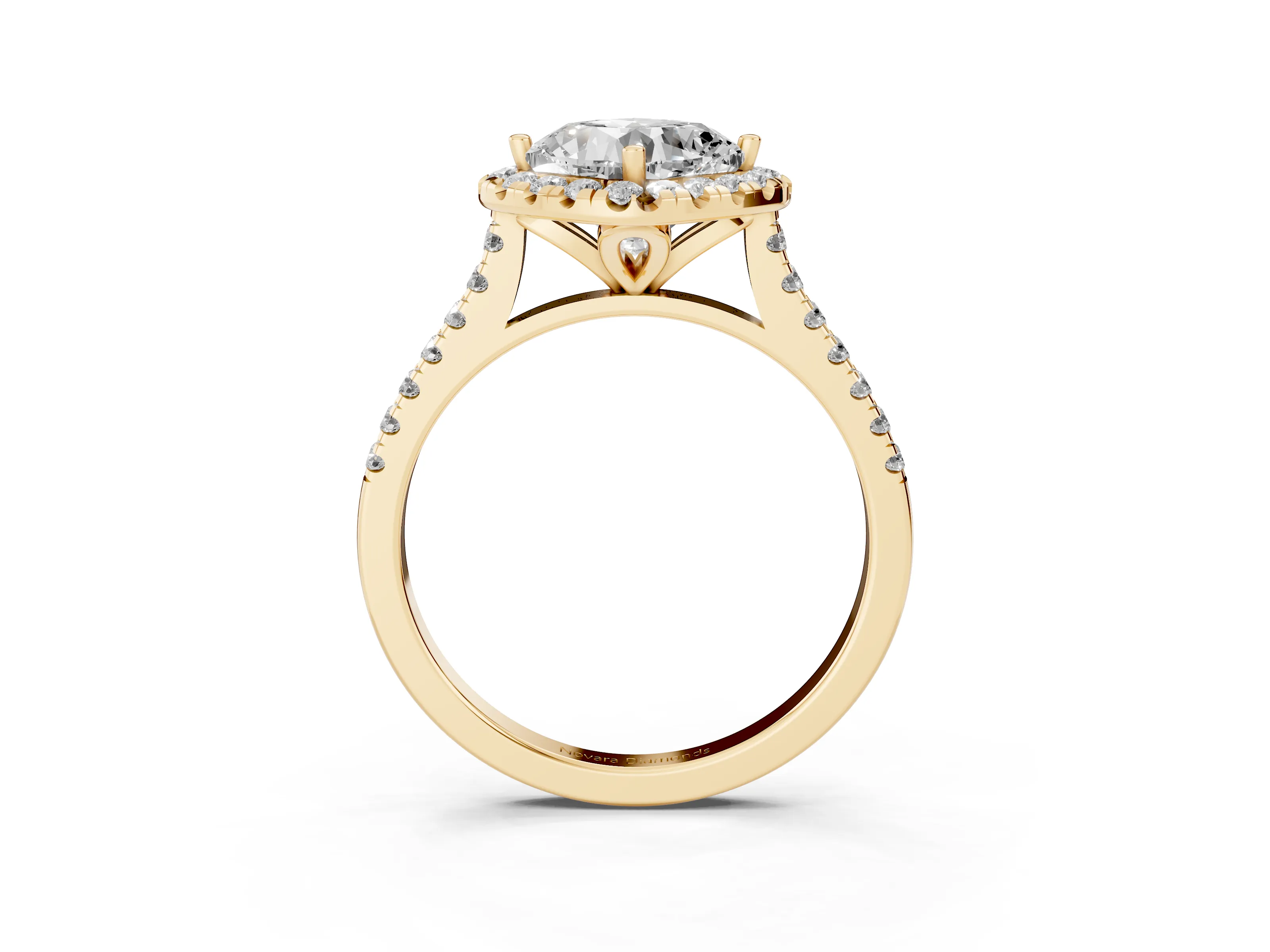 Cushion Cut Diamond Cushion Halo Ring Set in Yellow gold with Pavé Band