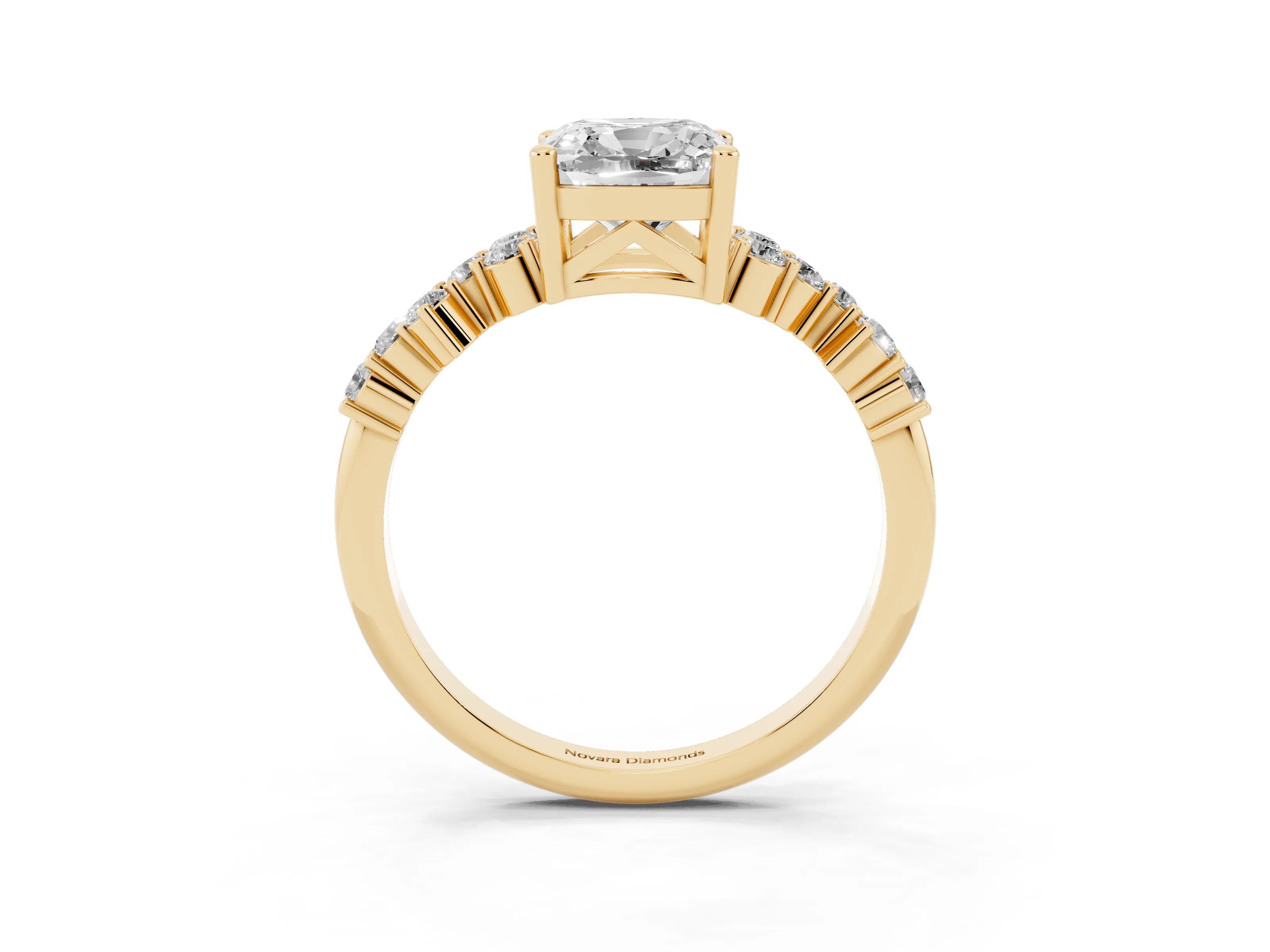 Cushion Cut Diamond Ring Set in Yellow gold with Scattered Round Accents