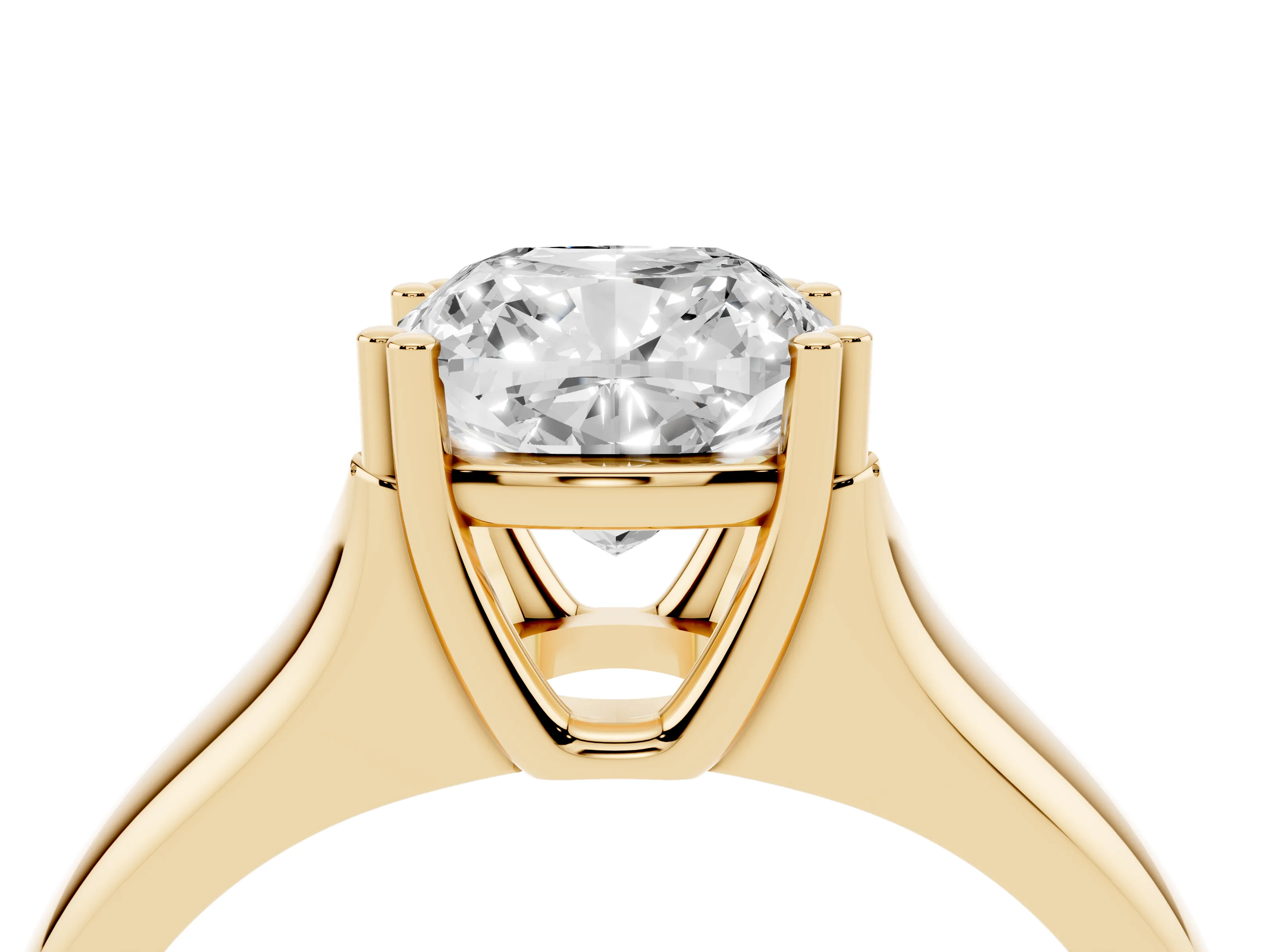 Cushion Cut Diamond Solitaire Ring Set in Yellow gold with Wide Band and Prong Setting
