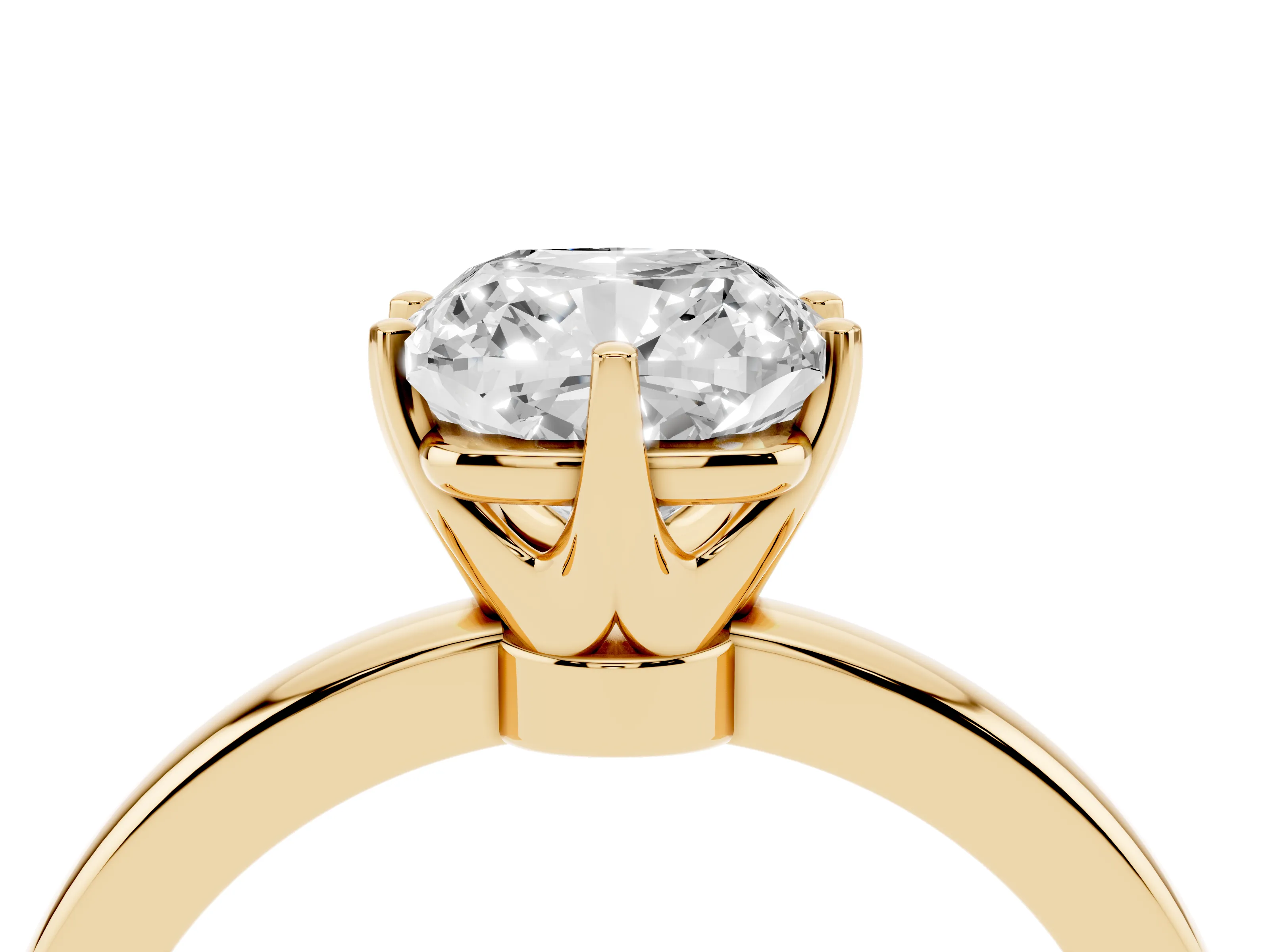 Cushion Cut Diamond Solitaire Ring Set in Yellow gold with Raised Prong Setting on a Classic Band