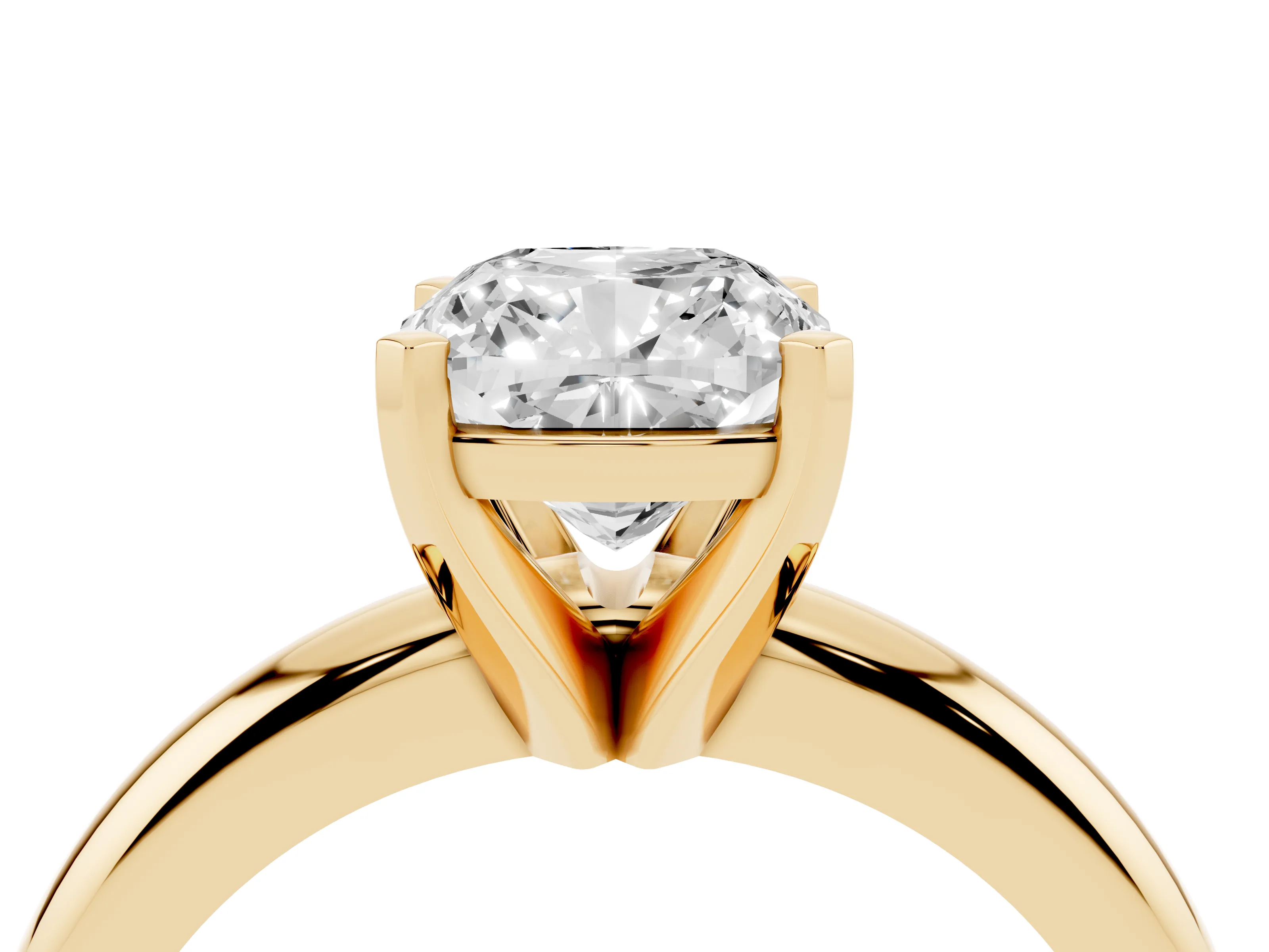 Cushion Cut Diamond Solitaire Engagement Ring Set in Yellow gold with Round Band and Prong Setting