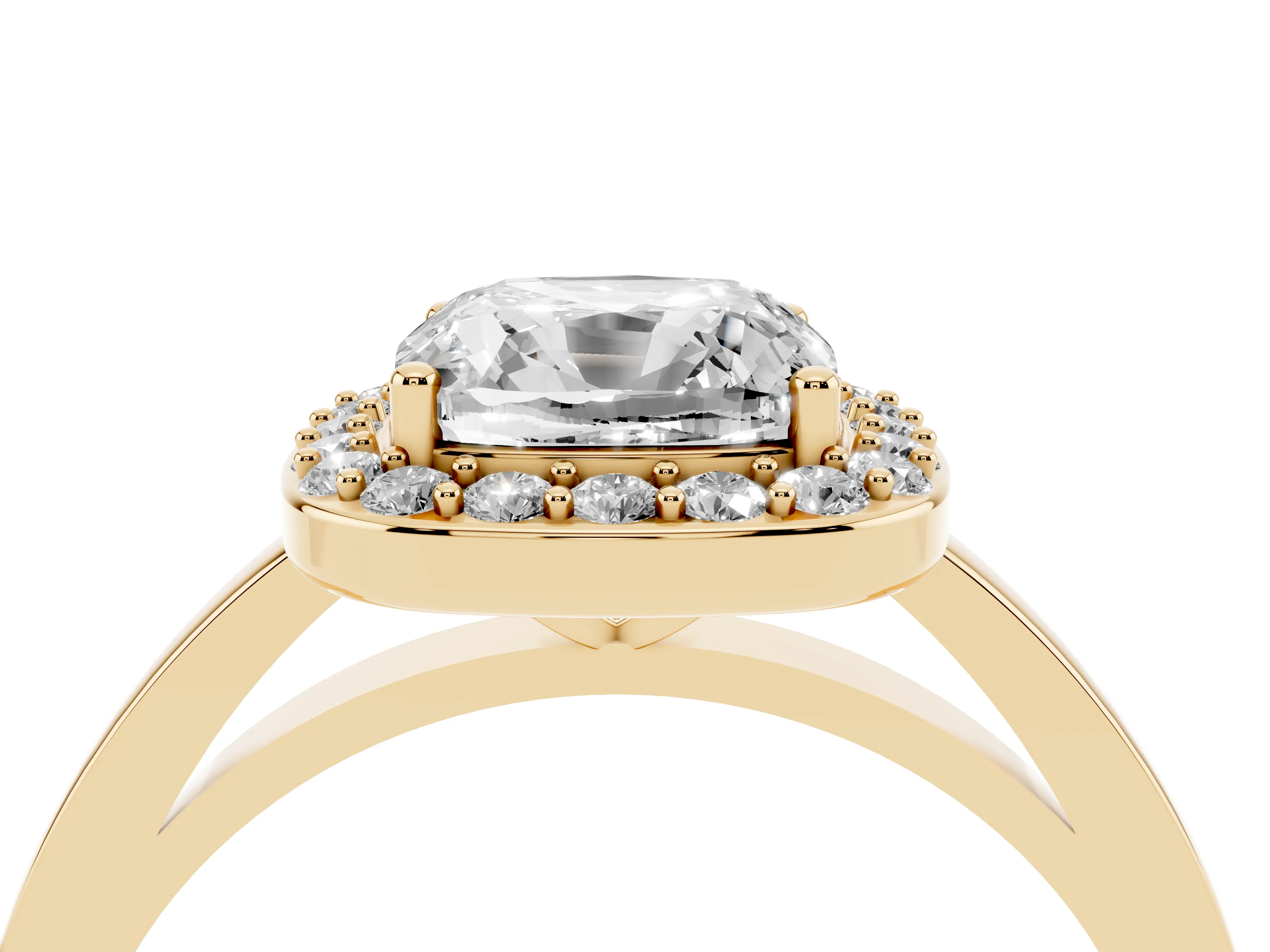 Cushion Cut Diamond Halo Ring Set in Yellow gold with Solitaire Band and Prong Setting