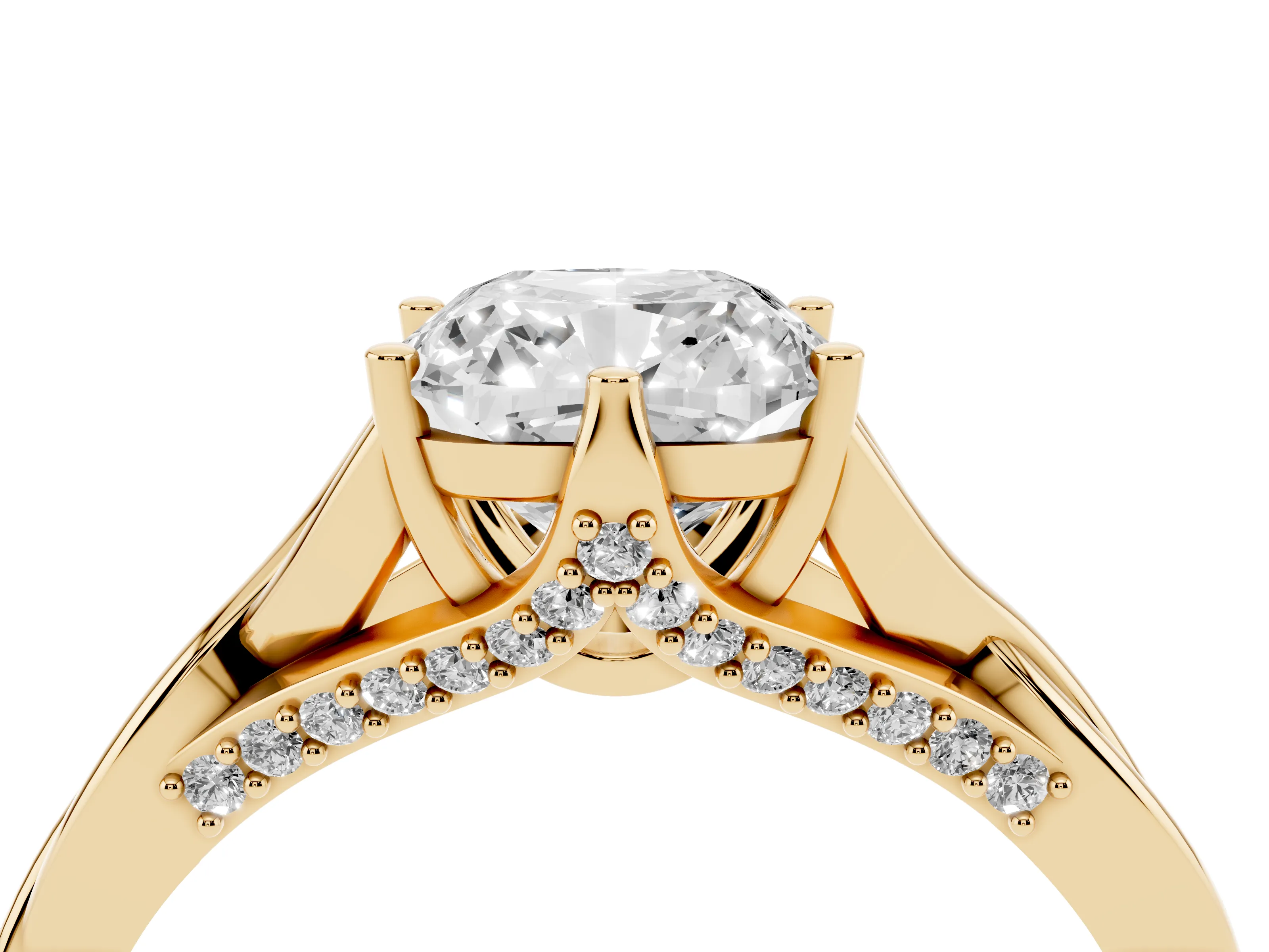 Cushion Cut Diamond Intertwined Twist Band Solitaire Ring Set in Yellow gold with Prong Setting