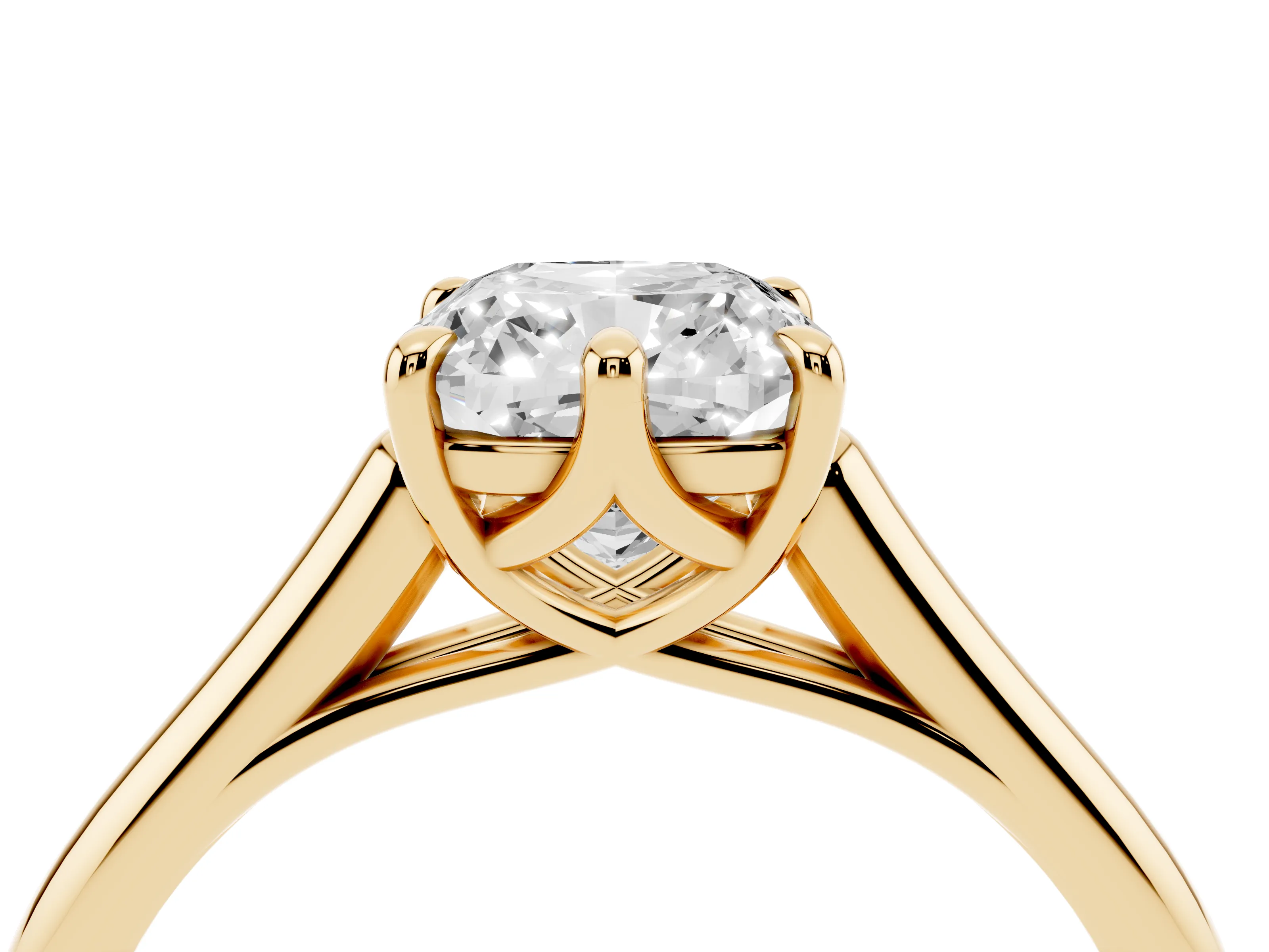 Cushion Cut Diamond Solitaire Engagement Ring Set in Yellow gold with Prong Setting and Plain Classic Band