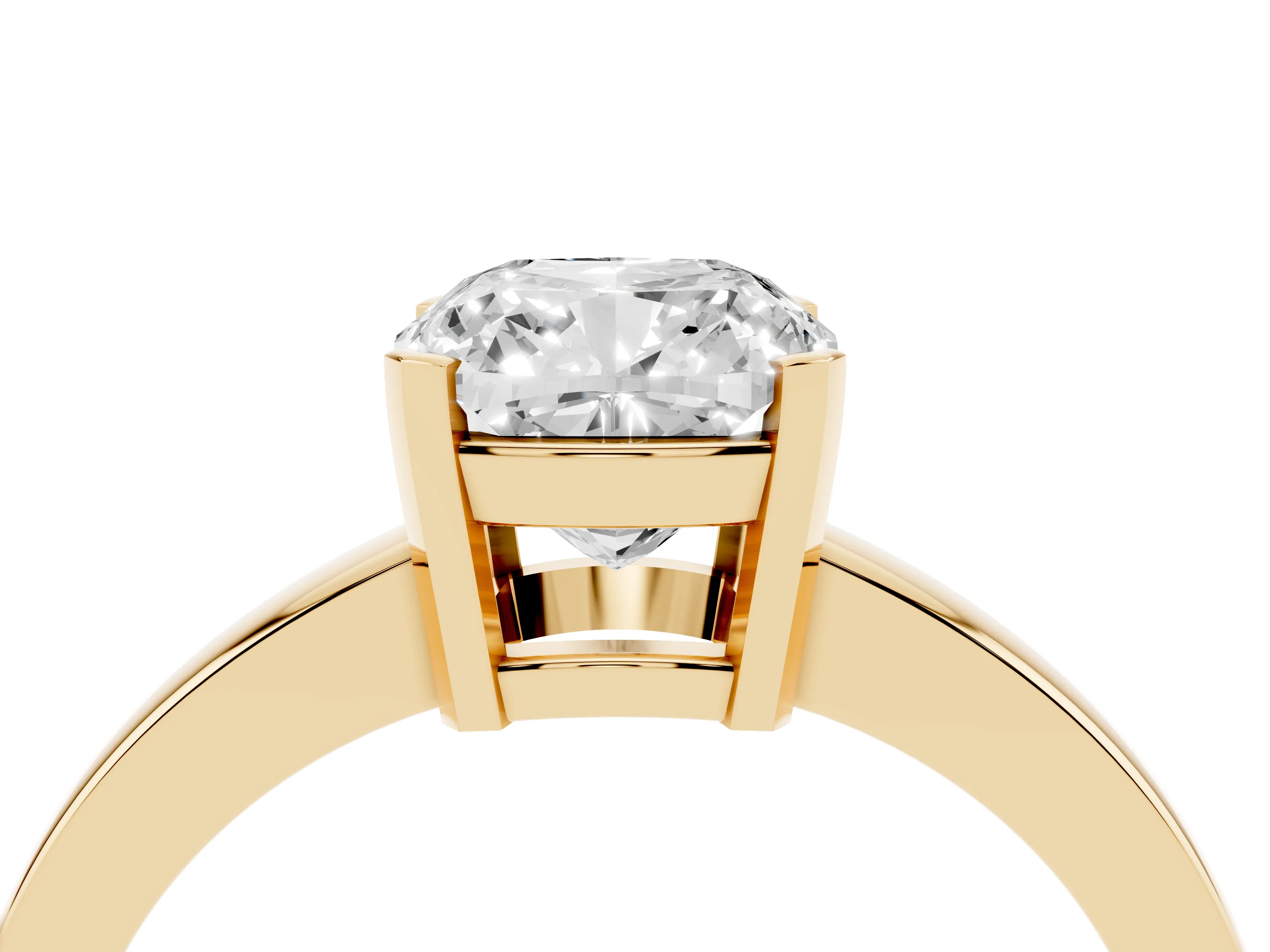 Cushion Cut Diamond Solitaire Ring Set in Yellow gold with Prong Head and Smooth Polished Band