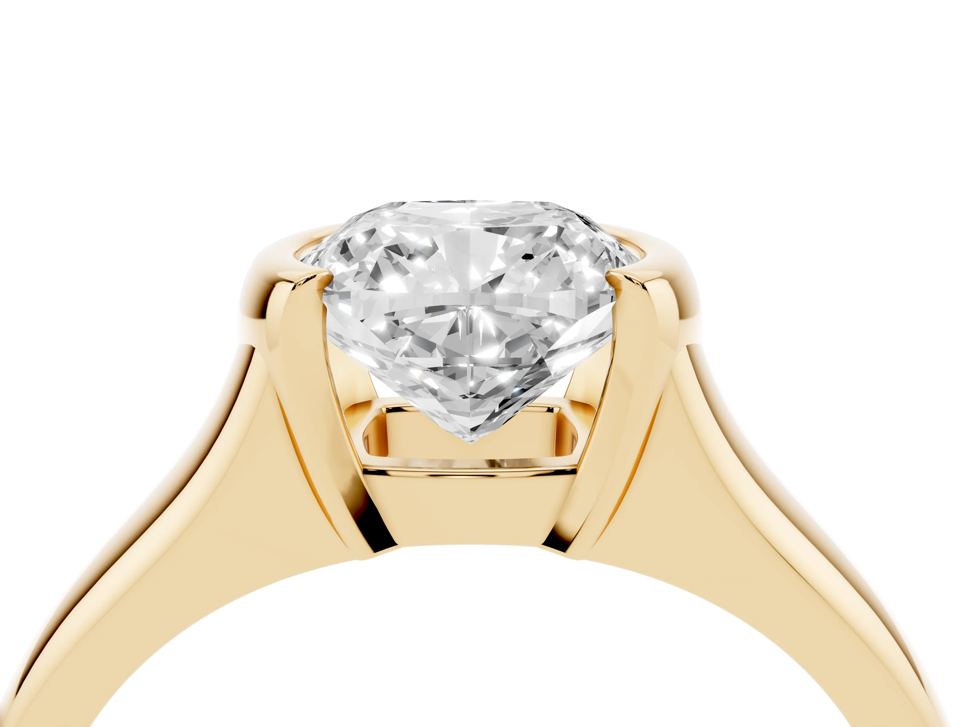 Cushion Cut Diamond Solitaire Tension Set Ring Set in Yellow gold with Split Shank Band