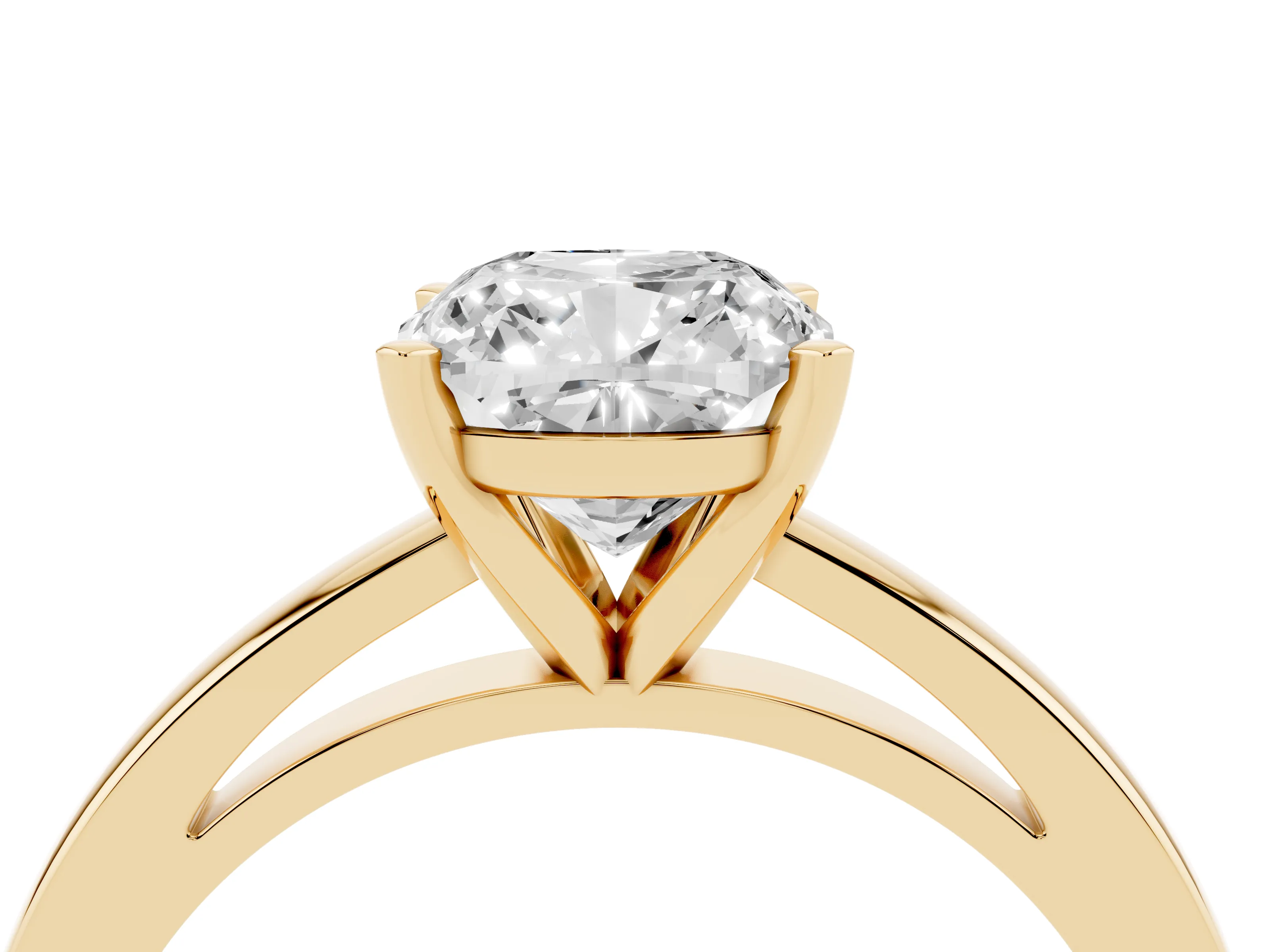 Cushion Cut Diamond Solitaire Engagement Ring Set in Yellow gold with Prong Setting on a Classic Band