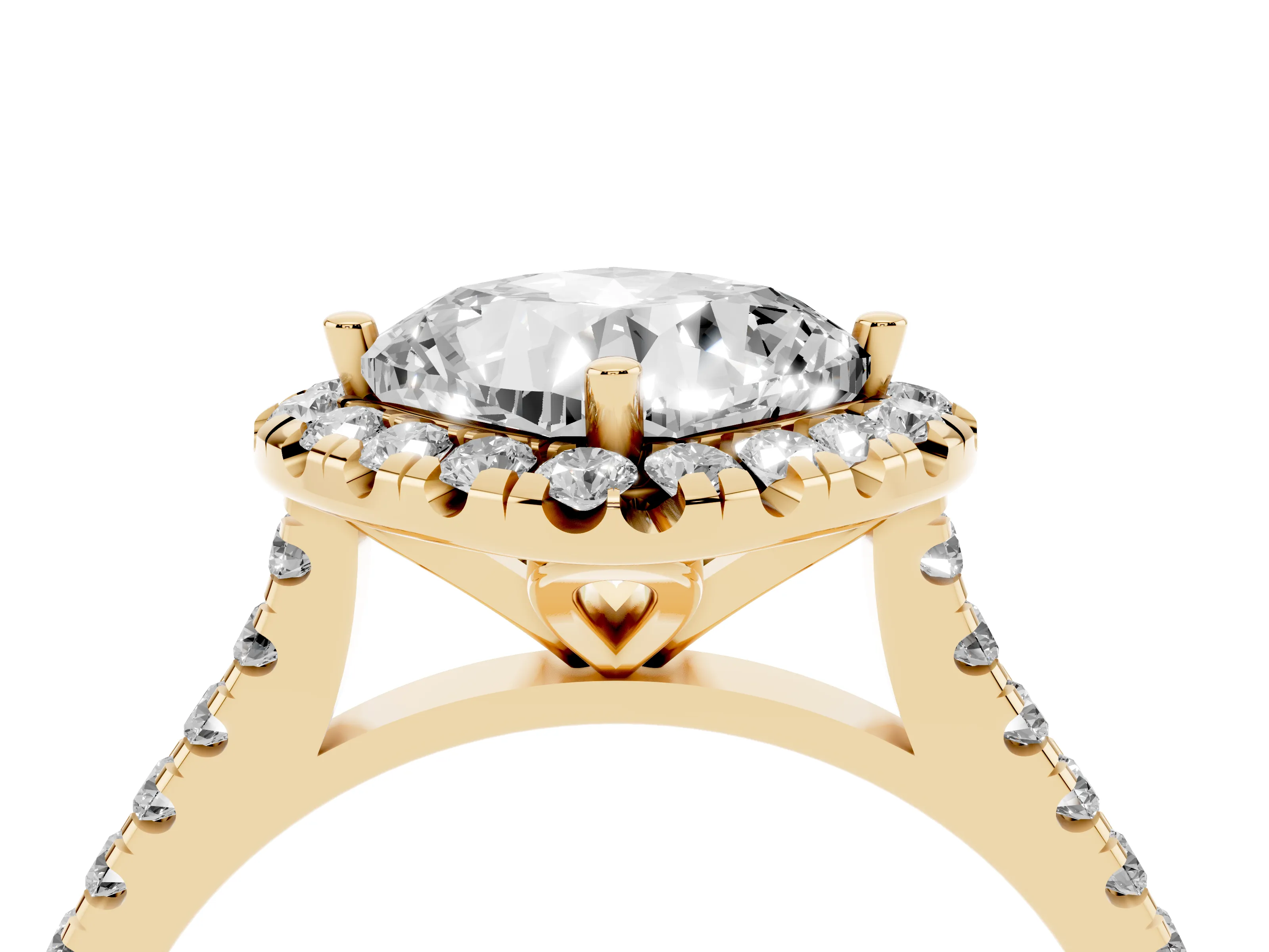 Cushion Cut Diamond Cushion Halo Ring Set in Yellow gold with Pavé Band