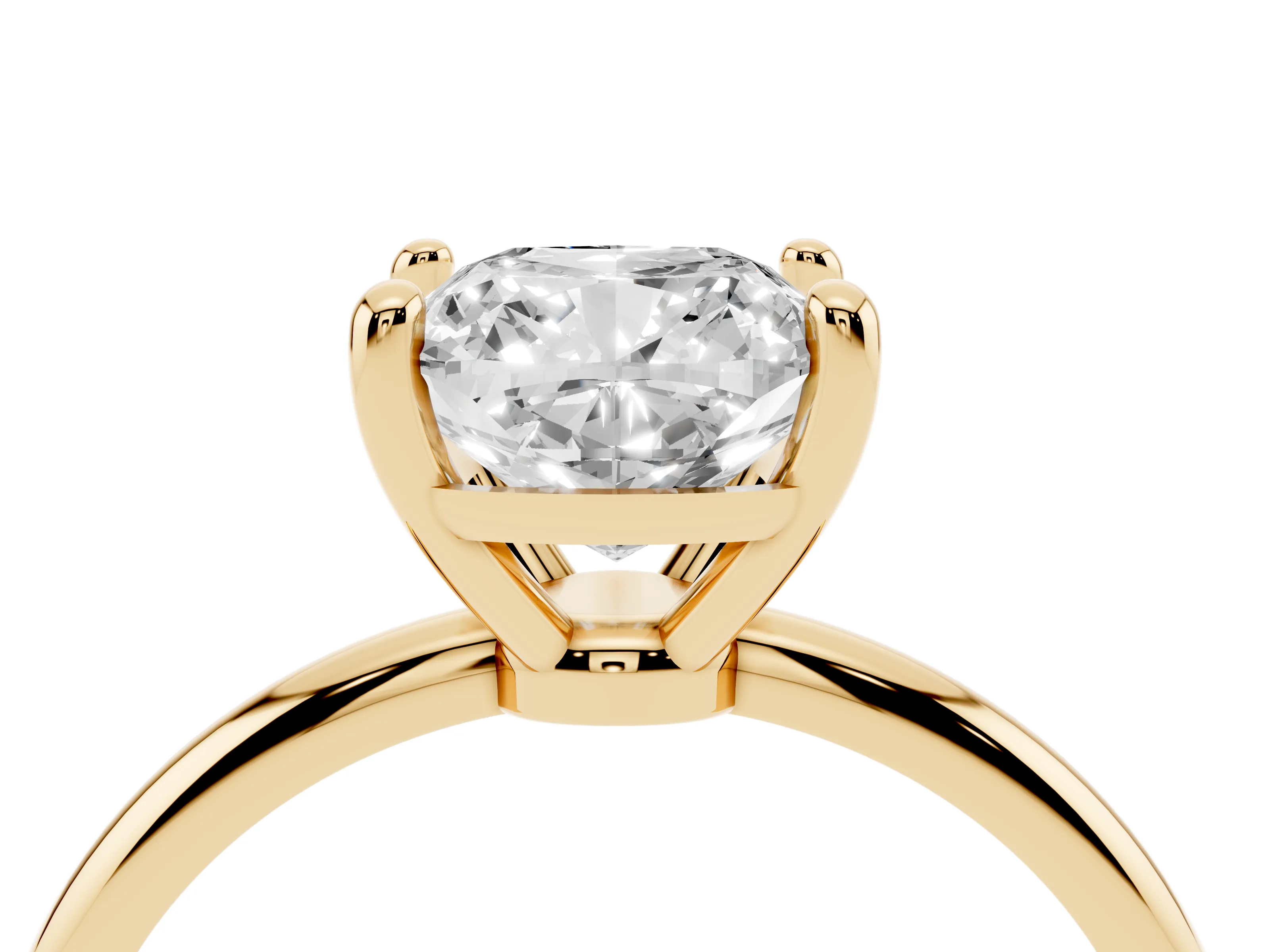 Cushion Cut Diamond Solitaire Ring Set in Yellow gold with Secure Prong Setting on a Classic Band