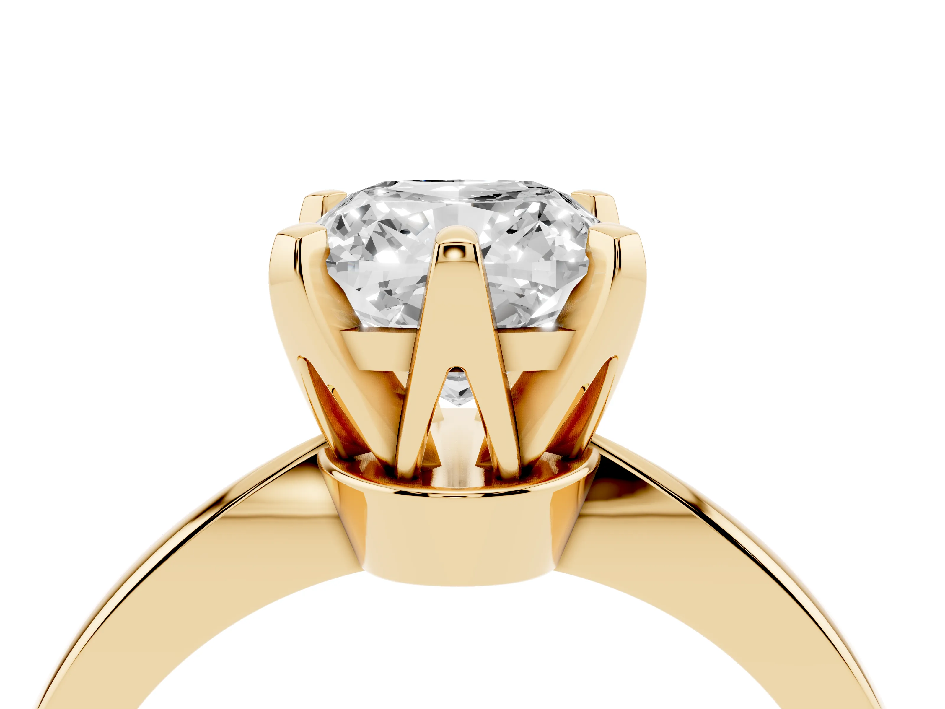 Cushion Cut Diamond Solitaire Engagement Ring Set in Yellow gold with Slim Tapered Solitaire Band