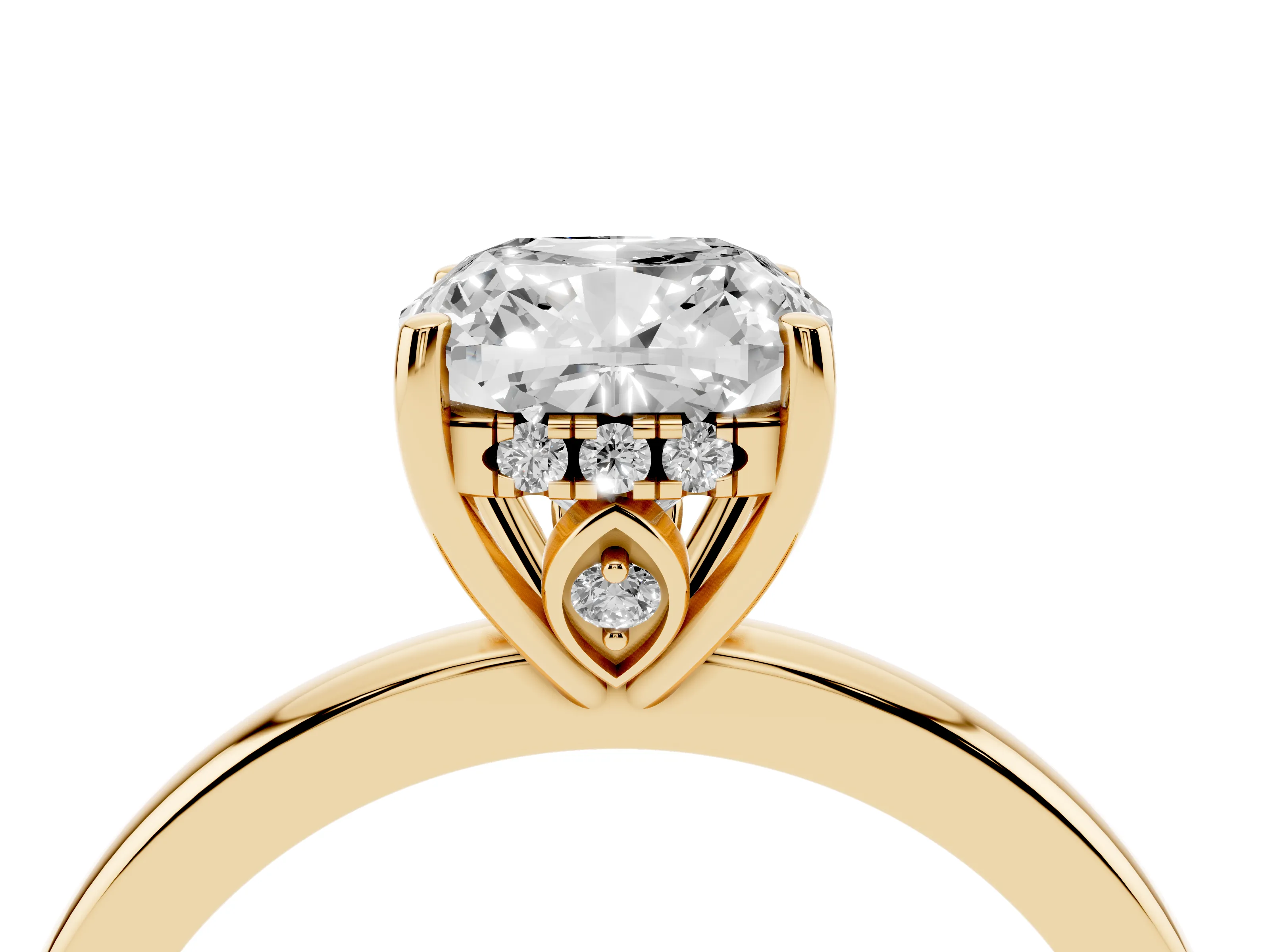 Cushion Cut Diamond Solitaire Ring Set in Yellow gold with Plain Band and Prong Setting