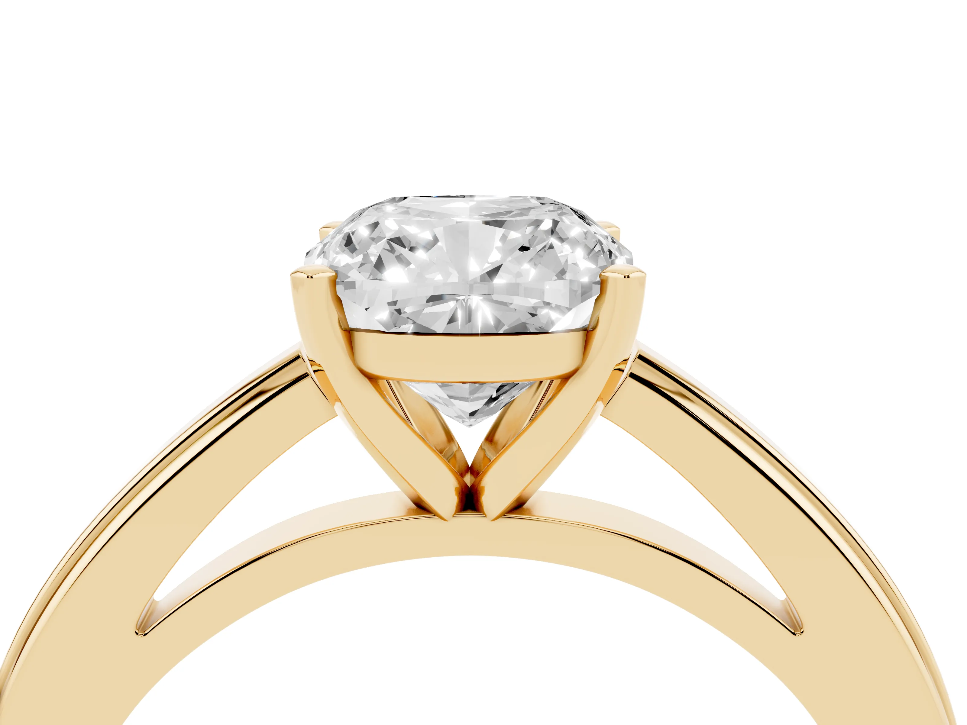Cushion Cut Diamond Solitaire Ring Set in Yellow gold with Prong Setting and Classic Band