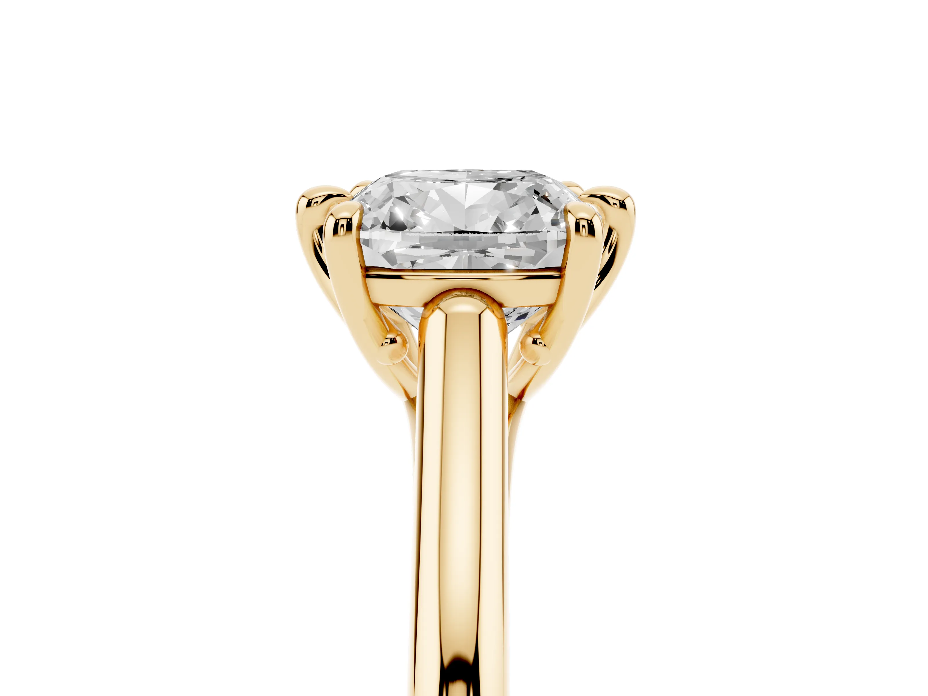 Cushion Cut Diamond Solitaire Engagement Ring Set in Yellow gold with Prong Setting and Plain Classic Band