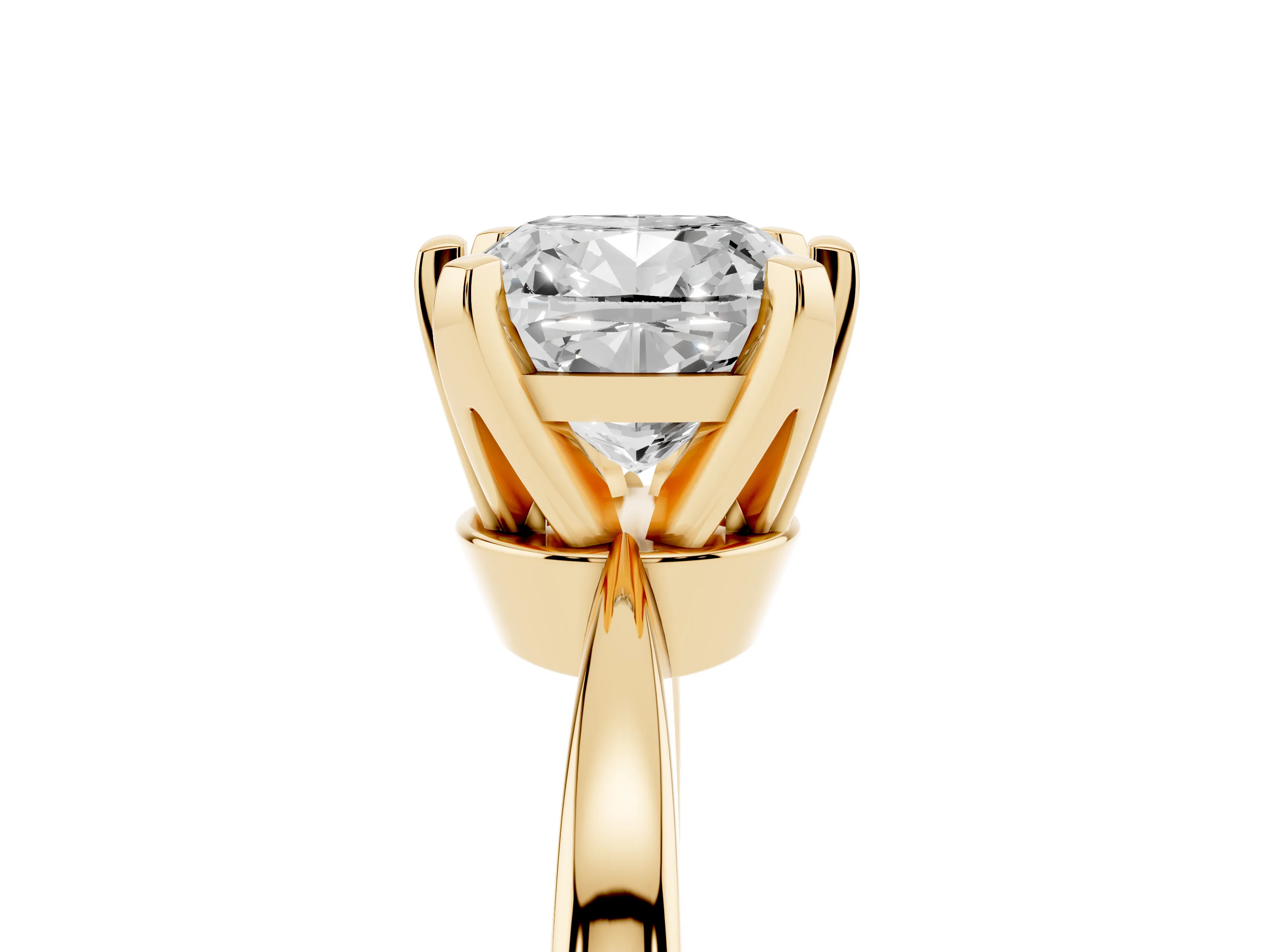 Cushion Cut Diamond Solitaire Engagement Ring Set in Yellow gold with Slim Tapered Solitaire Band