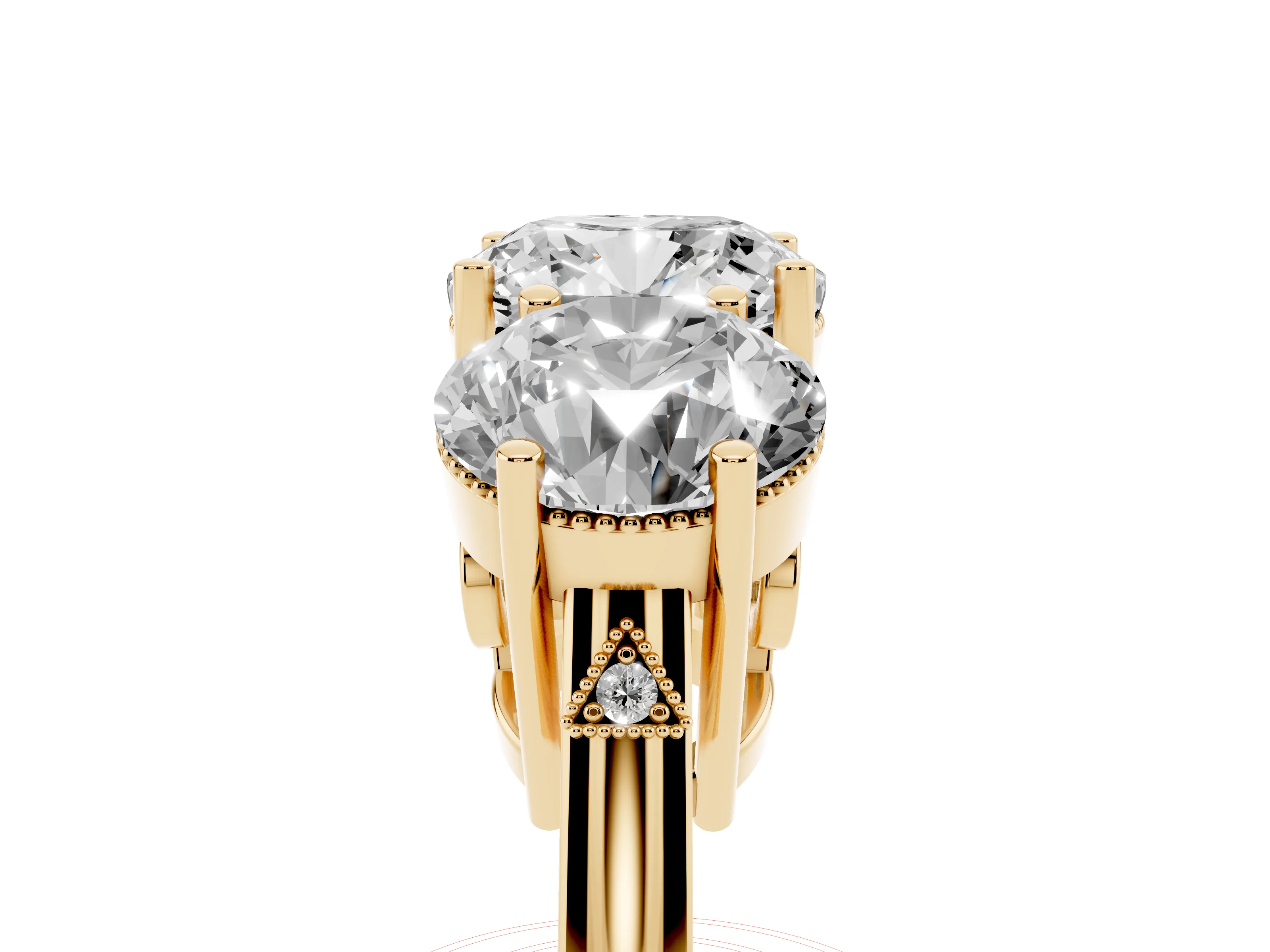 Cushion Cut Diamond Three-Stone Engagement Ring Set in Yellow gold with Polished Band