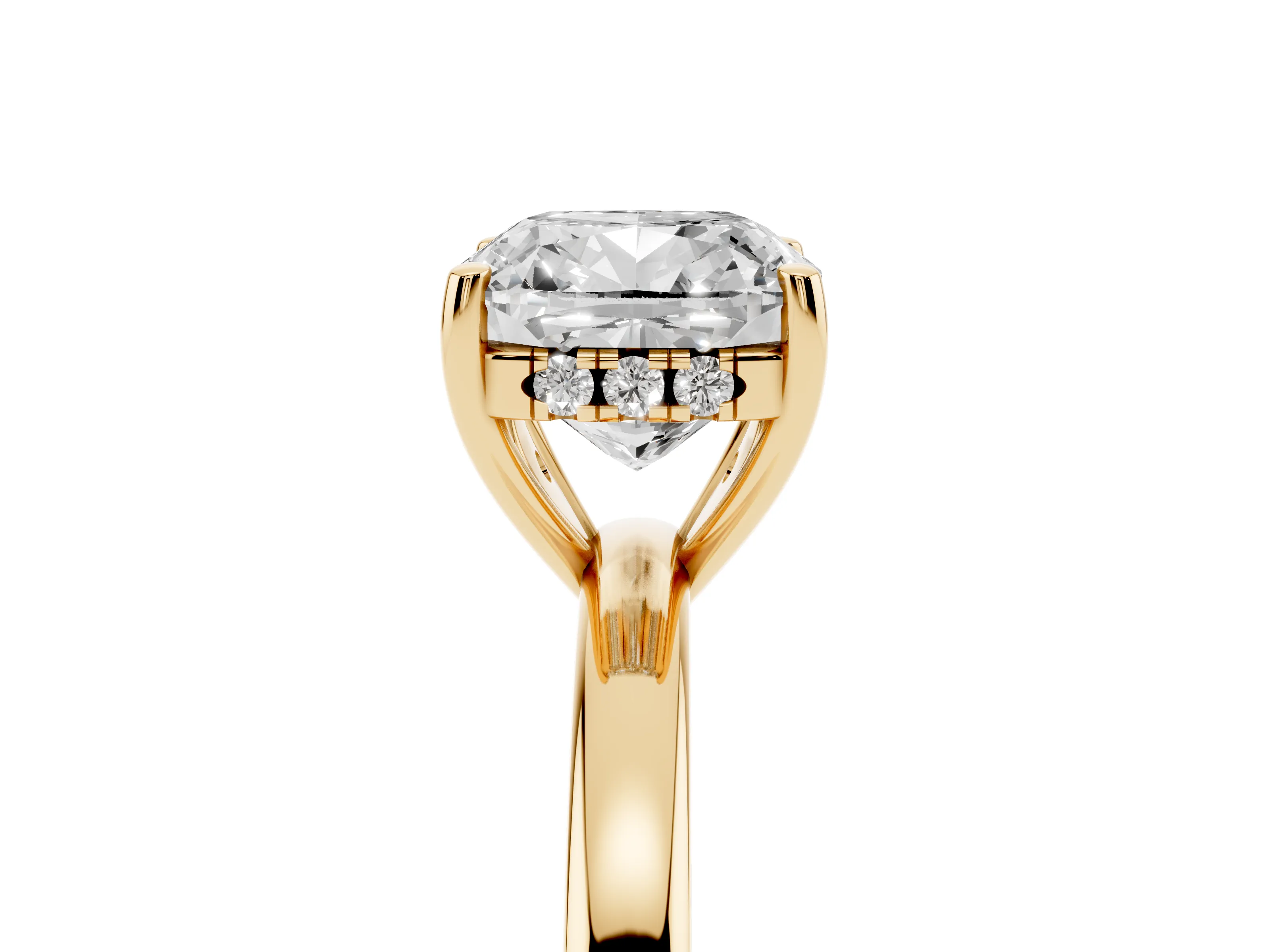 Cushion Cut Diamond Solitaire Ring Set in Yellow gold with Plain Band and Prong Setting