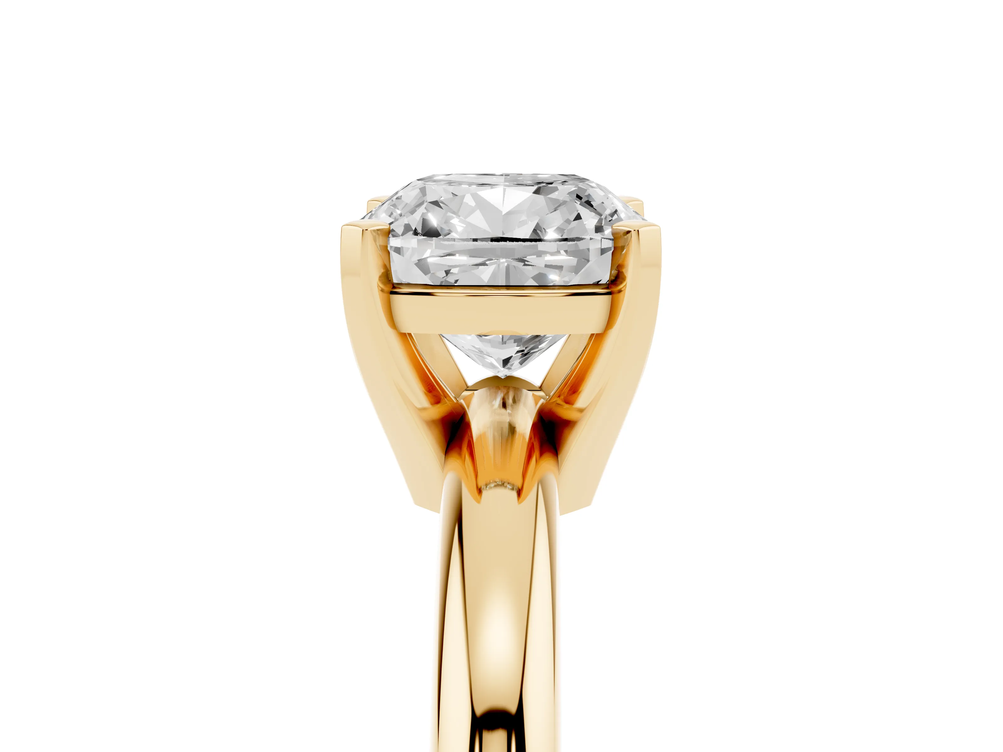 Cushion Cut Diamond Solitaire Engagement Ring Set in Yellow gold with Round Band and Prong Setting