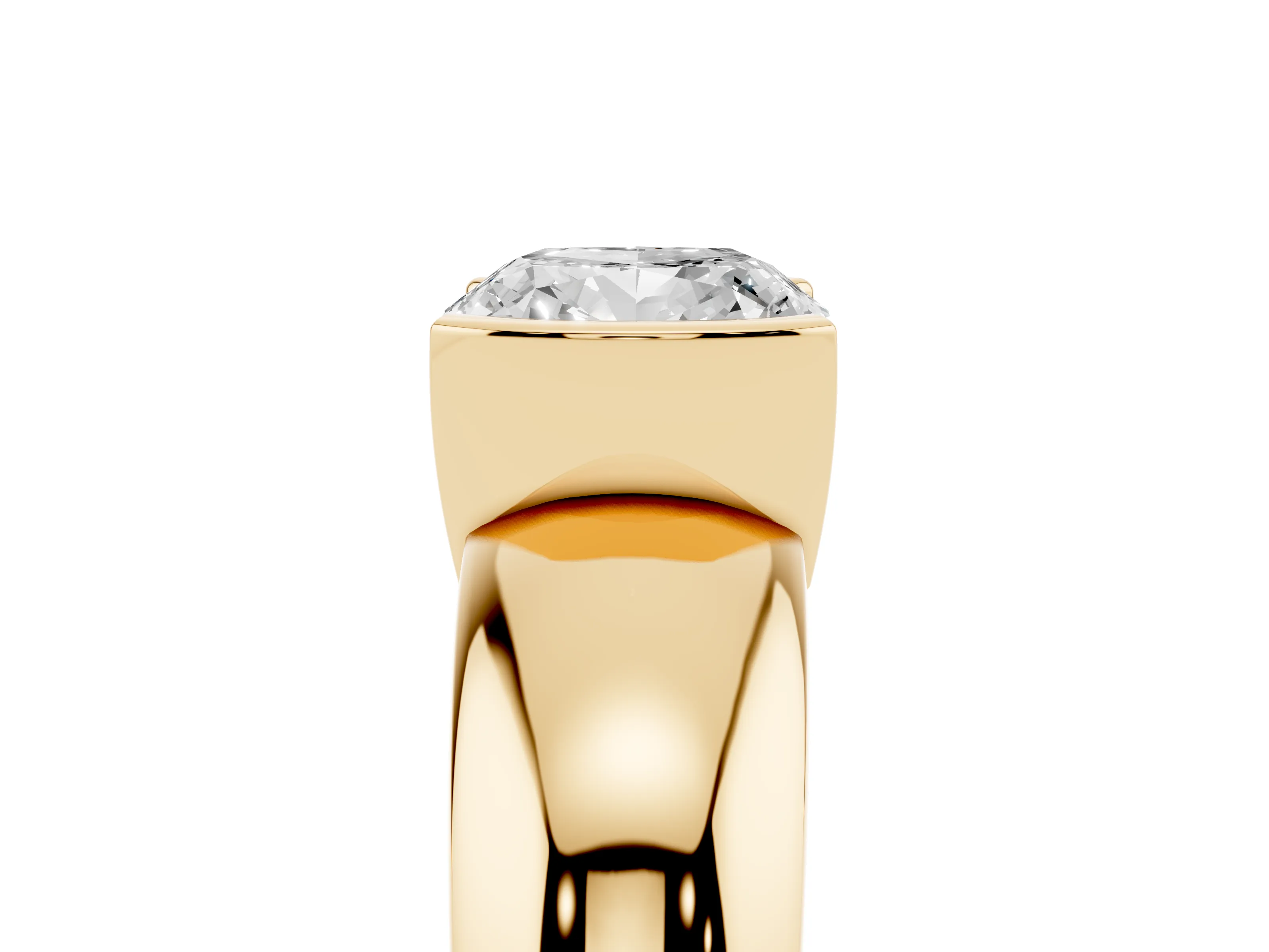 Cushion Cut Diamond Solitaire Tension Set Ring Set in Yellow gold with Wide Band