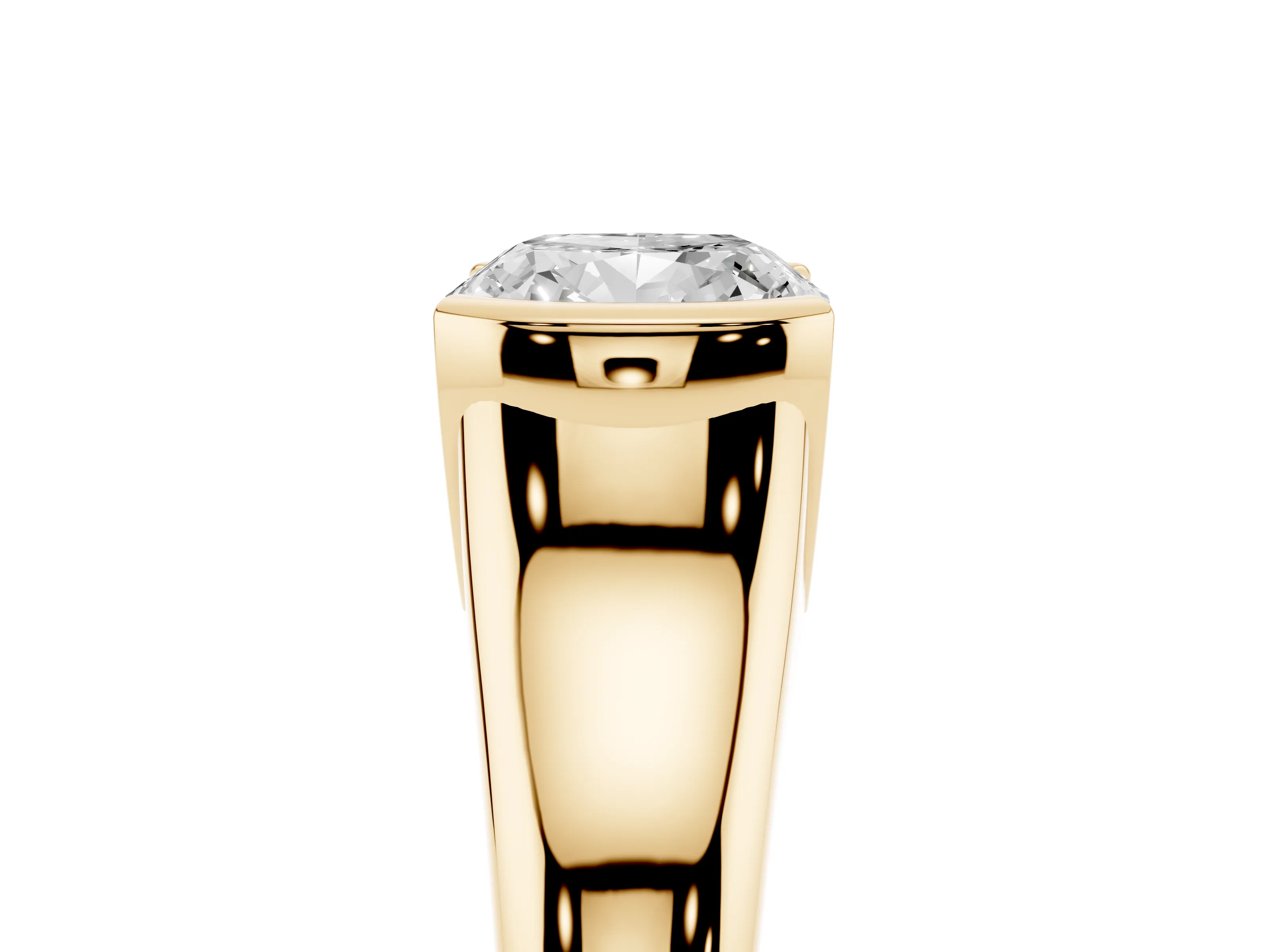 Cushion Cut Diamond Solitaire Tension Set Ring Set in Yellow gold with Split Shank Band