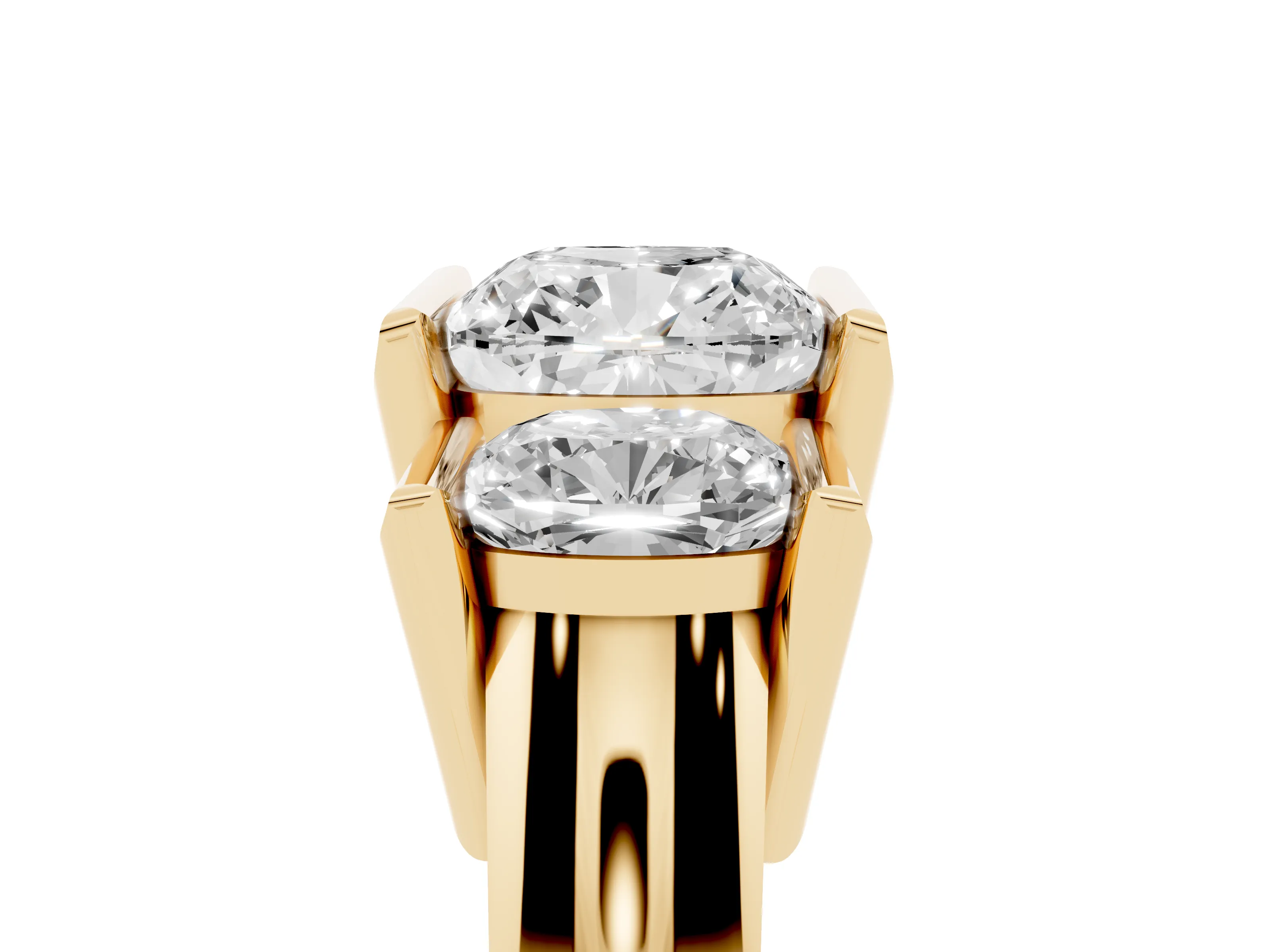 Cushion Cut Diamond Three-Stone Channel Set Ring Set in Yellow gold with Smooth Polished Band