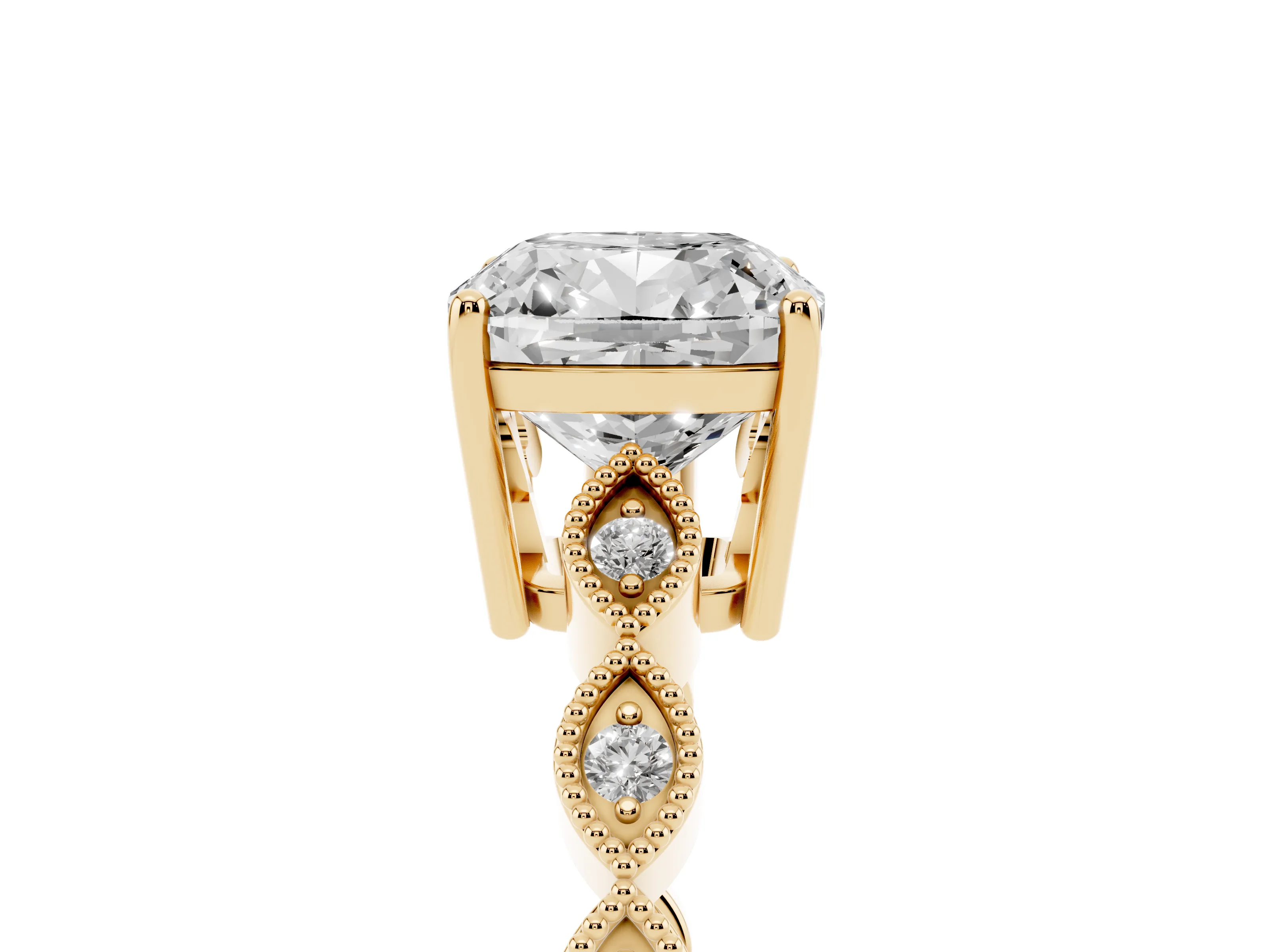 Cushion Cut Diamond Solitaire Ring Set in Yellow gold with Infinity Twist Pavé Band