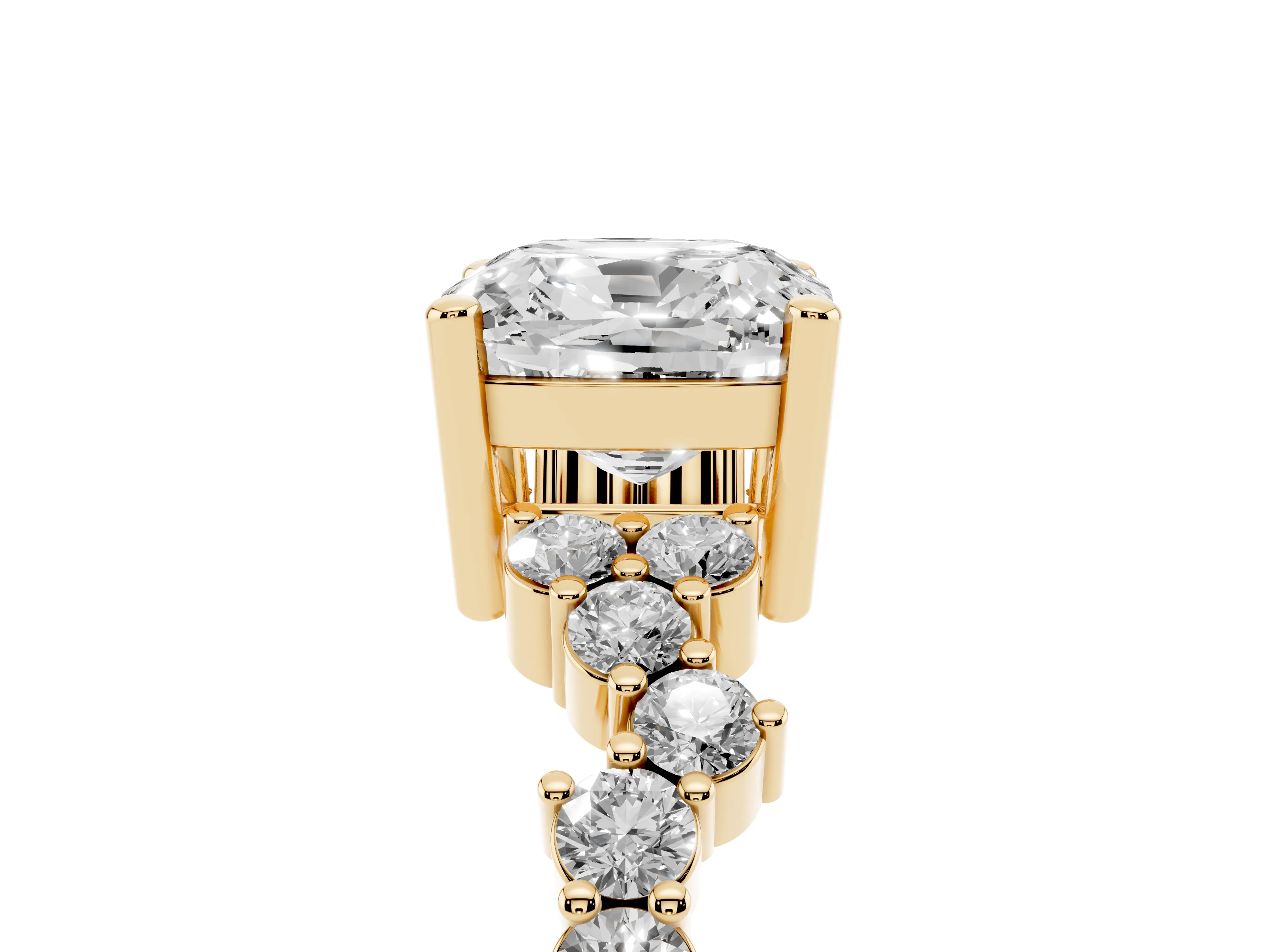 Cushion Cut Diamond Ring Set in Yellow gold with Scattered Round Accents