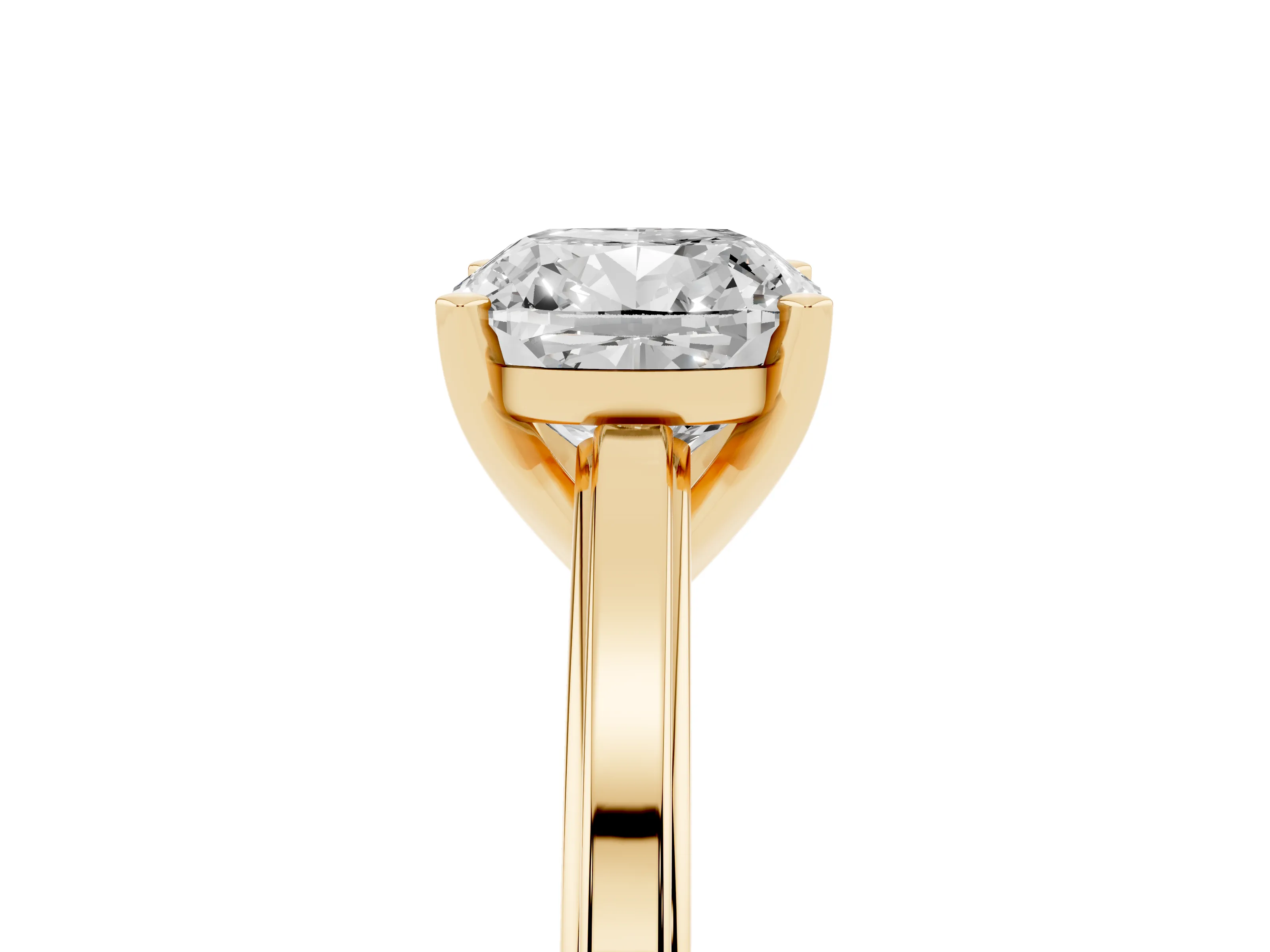 Cushion Cut Diamond Solitaire Ring Set in Yellow gold with Prong Setting and Classic Band