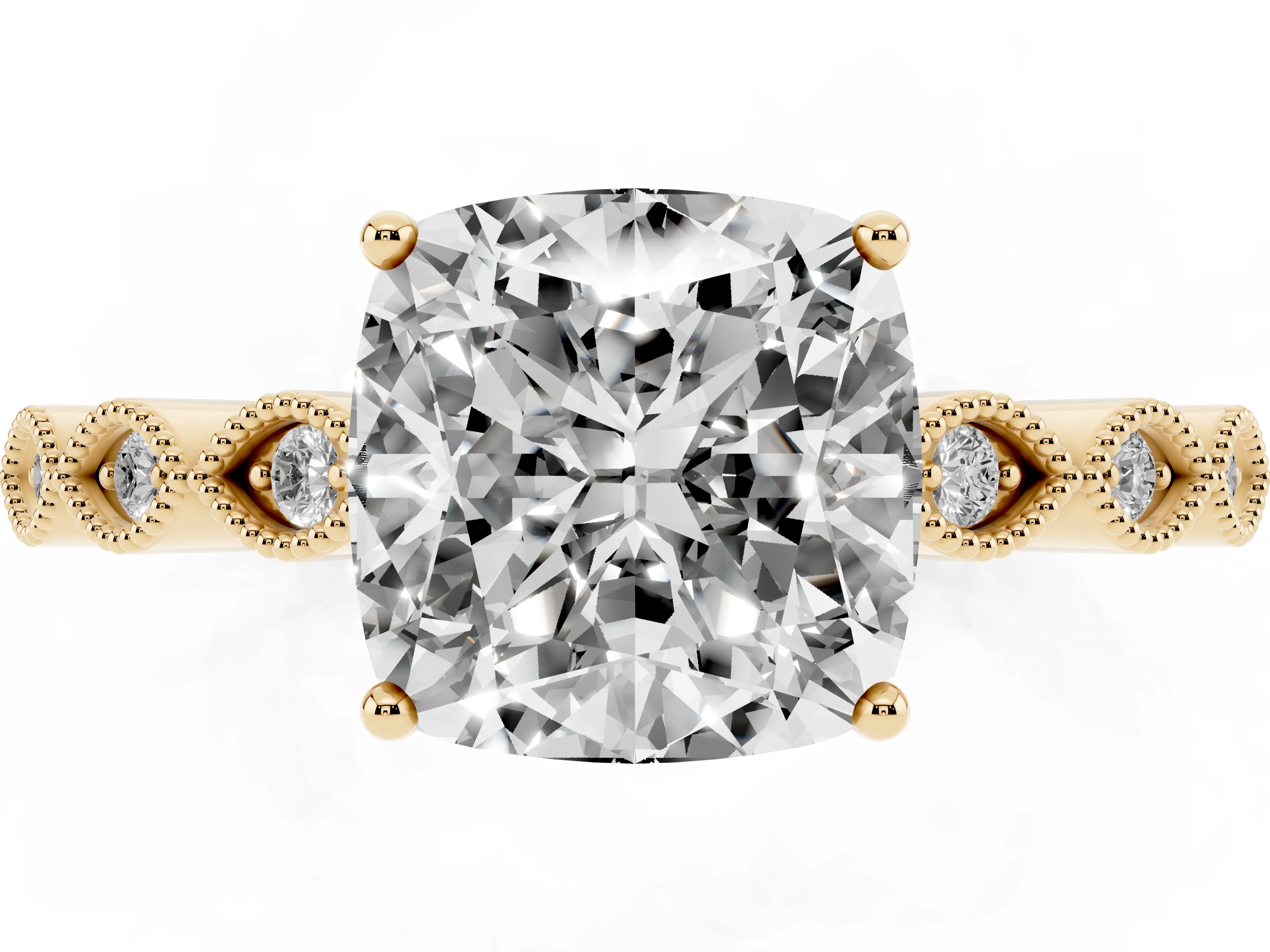 Cushion Cut Diamond Solitaire Ring Set in Yellow gold with Infinity Twist Pavé Band
