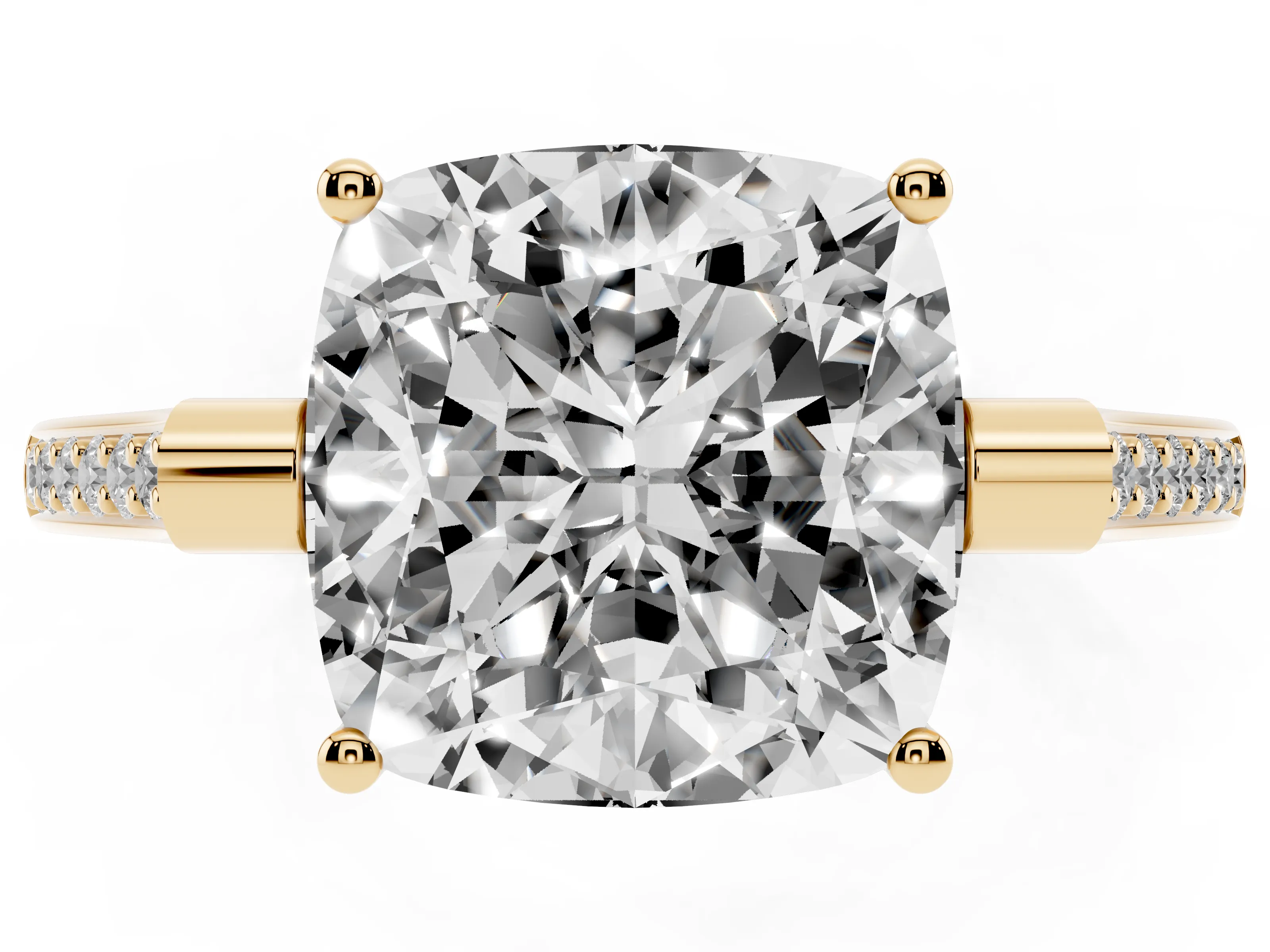 Cushion Cut Diamond Solitaire Ring Set in Yellow gold with Channel Set Band and Bezel Prong Setting