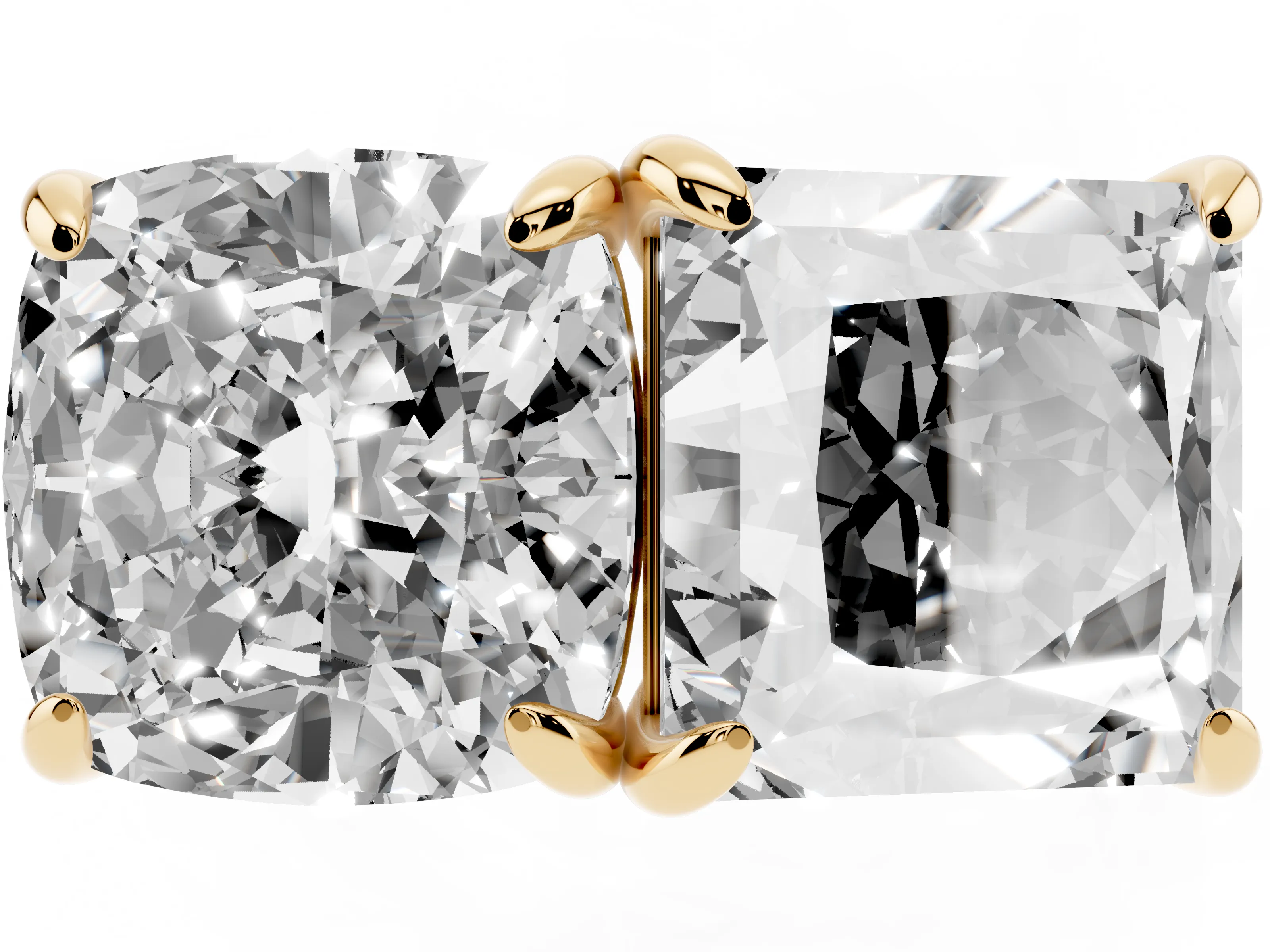 Cushion and Princess Toi Moi Ring Set in Yellow gold with Prong Setting and Plain Band